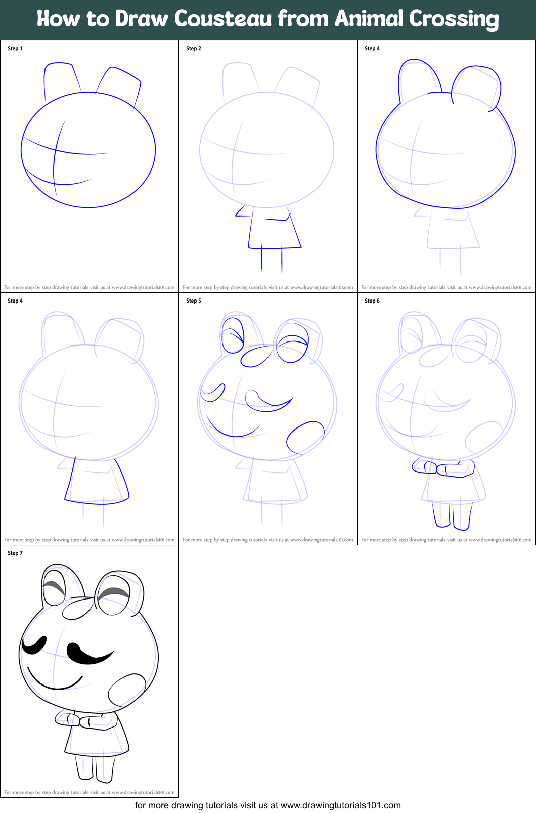 How to Draw Cousteau from Animal Crossing Printable Step by Step