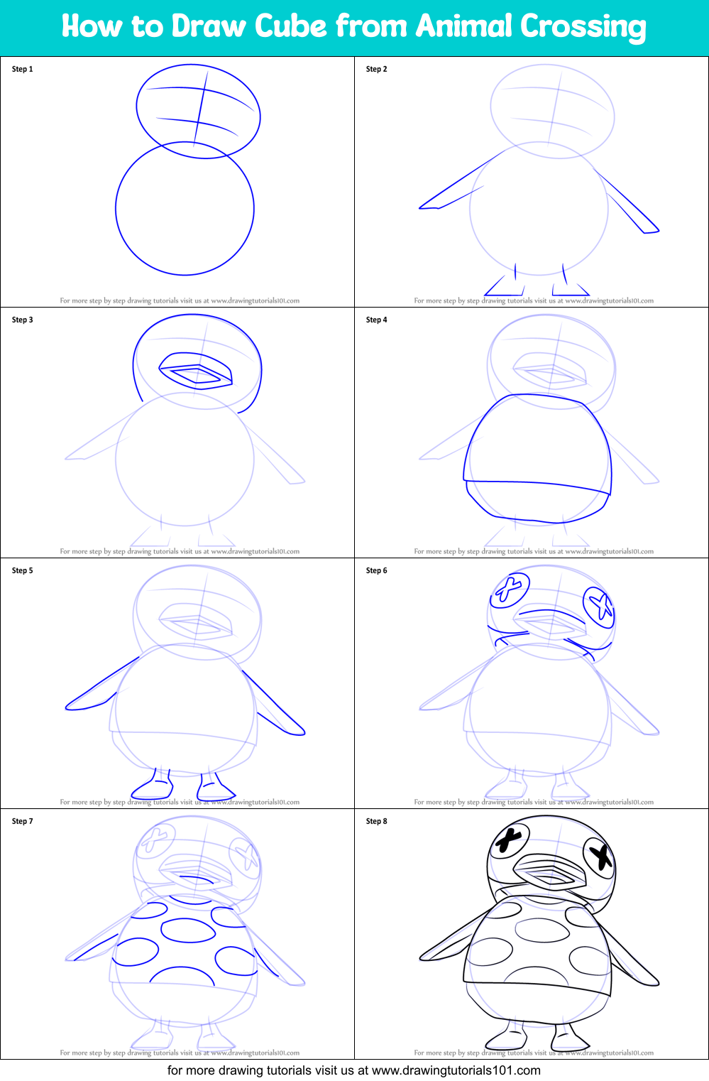 How to Draw Cube from Animal Crossing Printable Step by Step