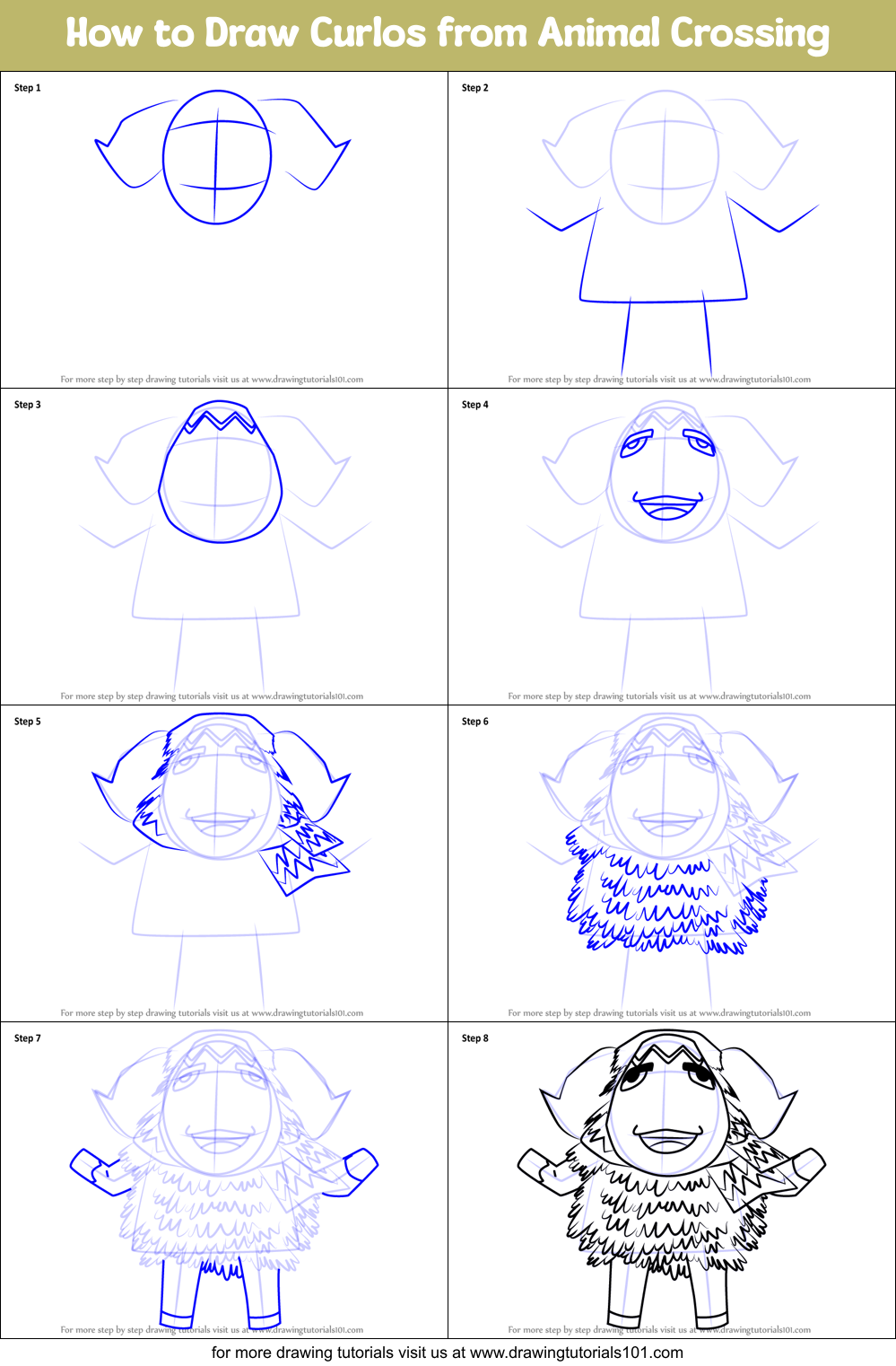 How to Draw Curlos from Animal Crossing Printable Step by Step