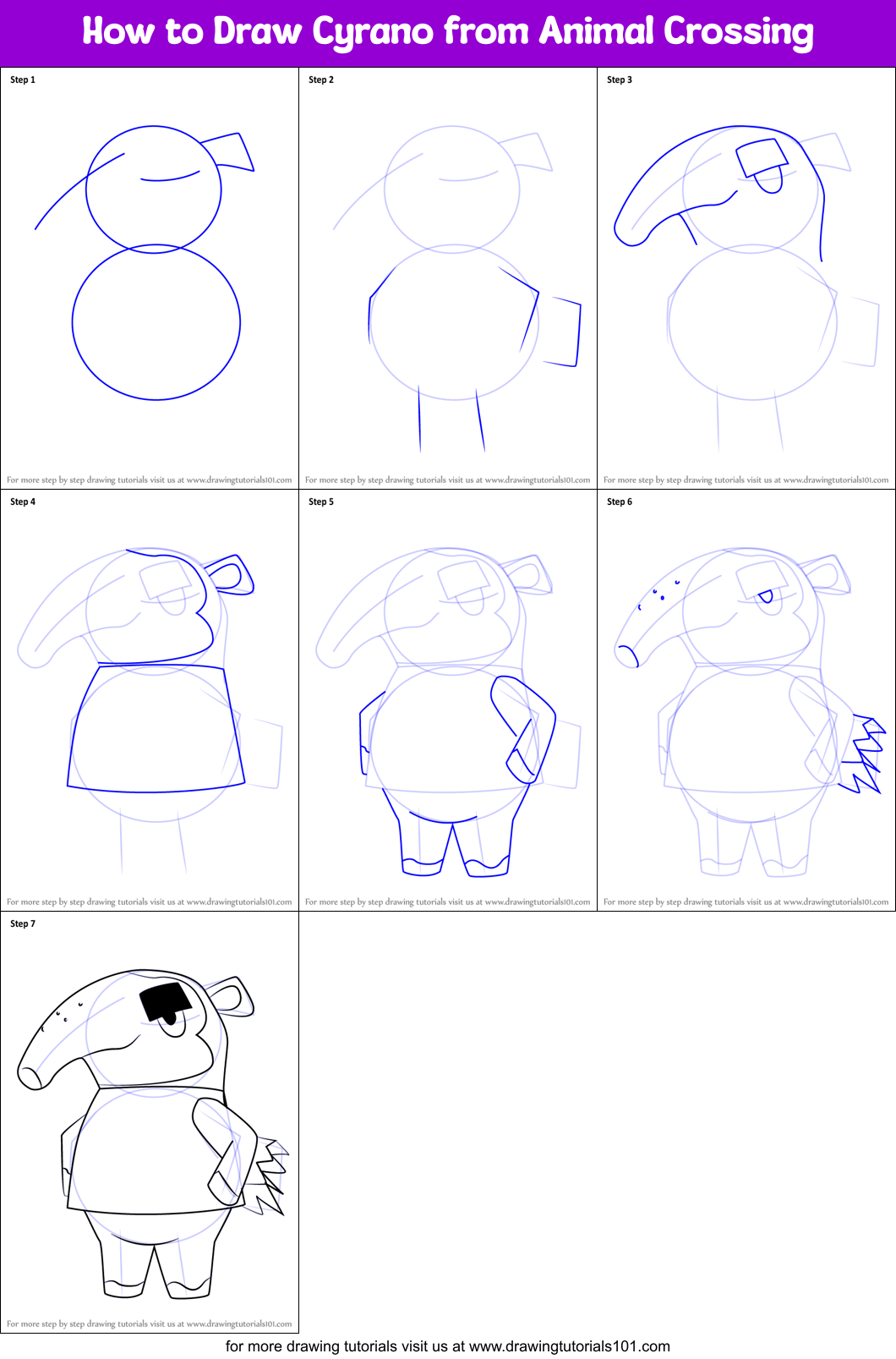 How to Draw Cyrano from Animal Crossing Printable Step by Step