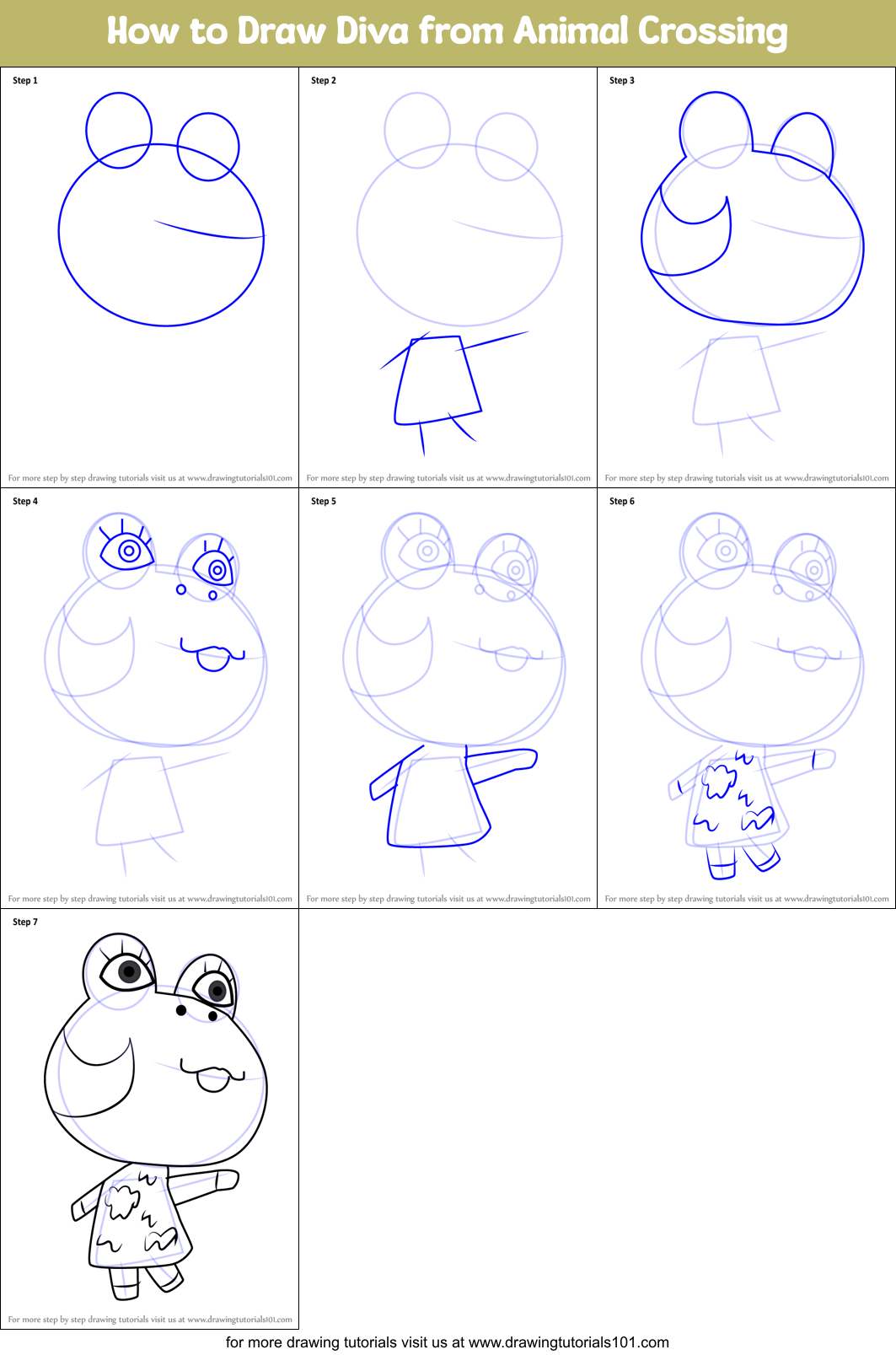 How to Draw Diva from Animal Crossing Printable Step by Step