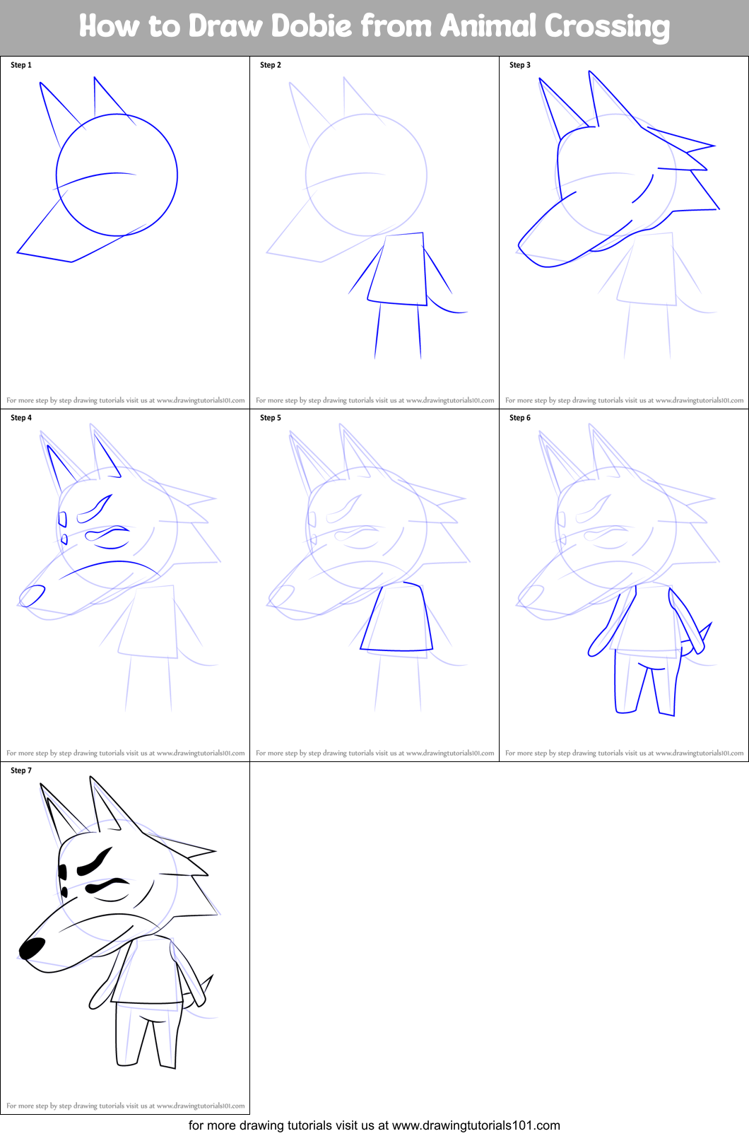 How to Draw Dobie from Animal Crossing Printable Step by Step