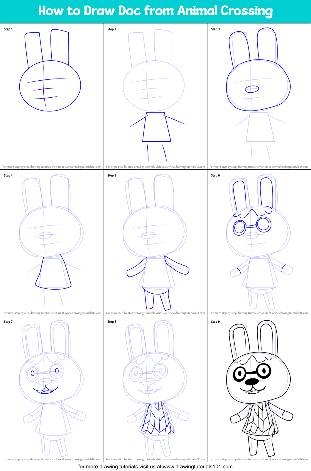 How to Draw Doc from Animal Crossing Printable Step by Step