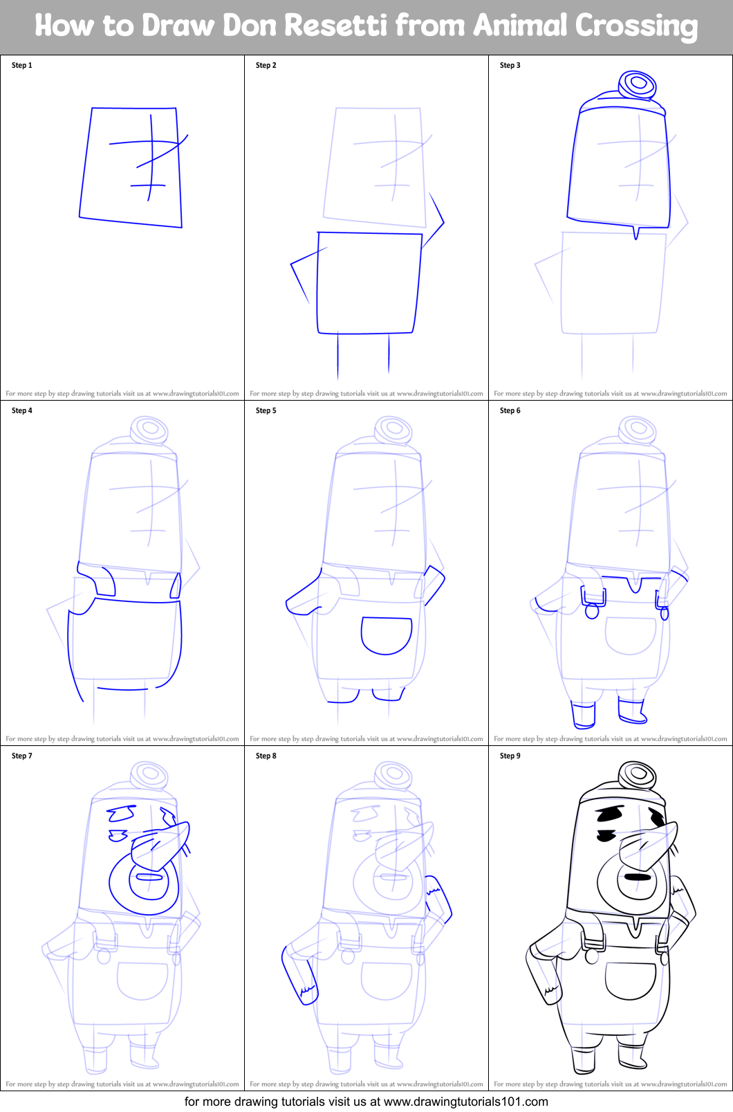 How to Draw Don Resetti from Animal Crossing Printable Step by Step