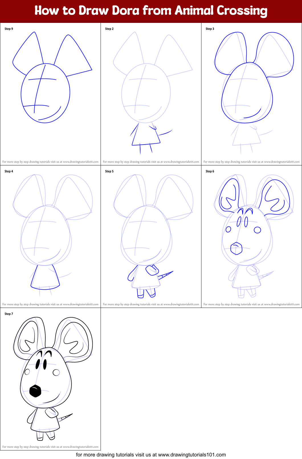 How to Draw Dora from Animal Crossing Printable Step by Step