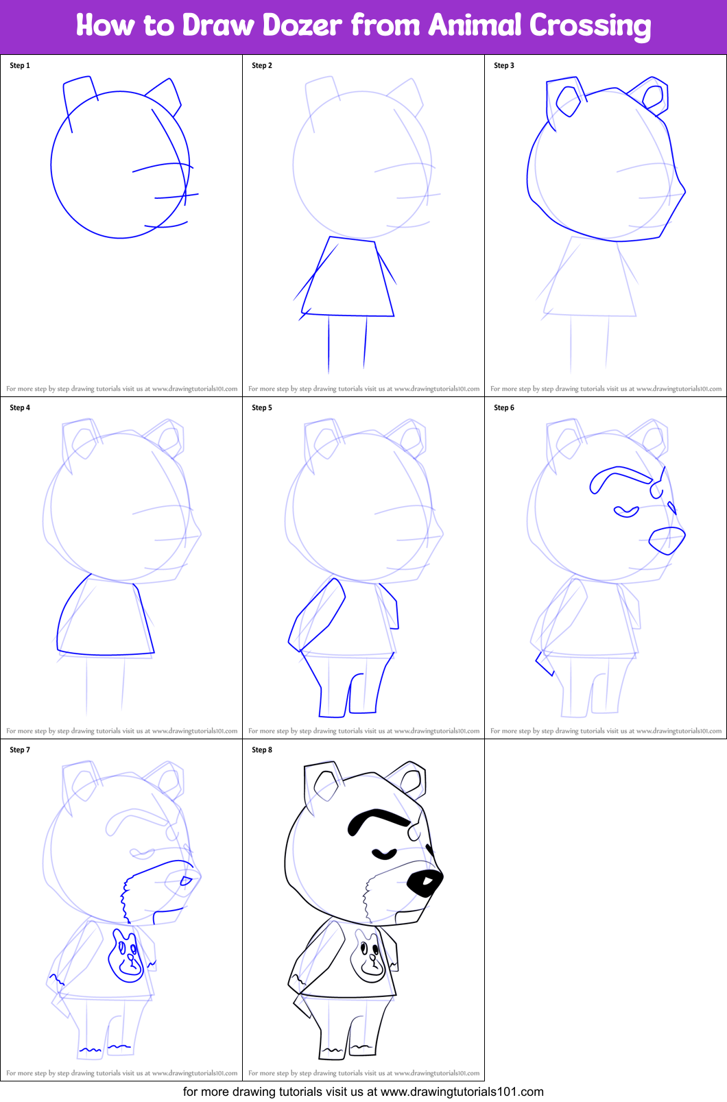 How to Draw Dozer from Animal Crossing Printable Step by Step