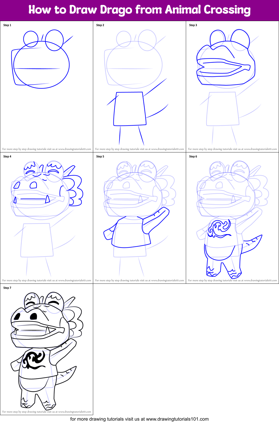 How to Draw Drago from Animal Crossing Printable Step by Step