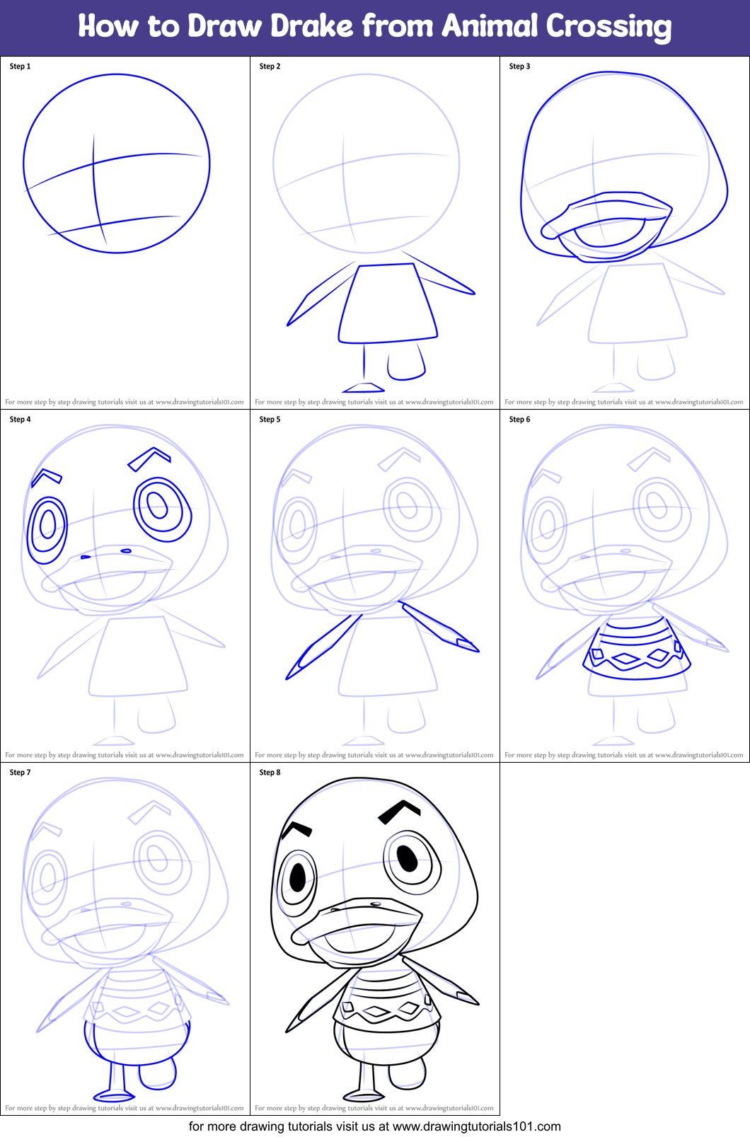 How to Draw Drake from Animal Crossing Printable Step by Step