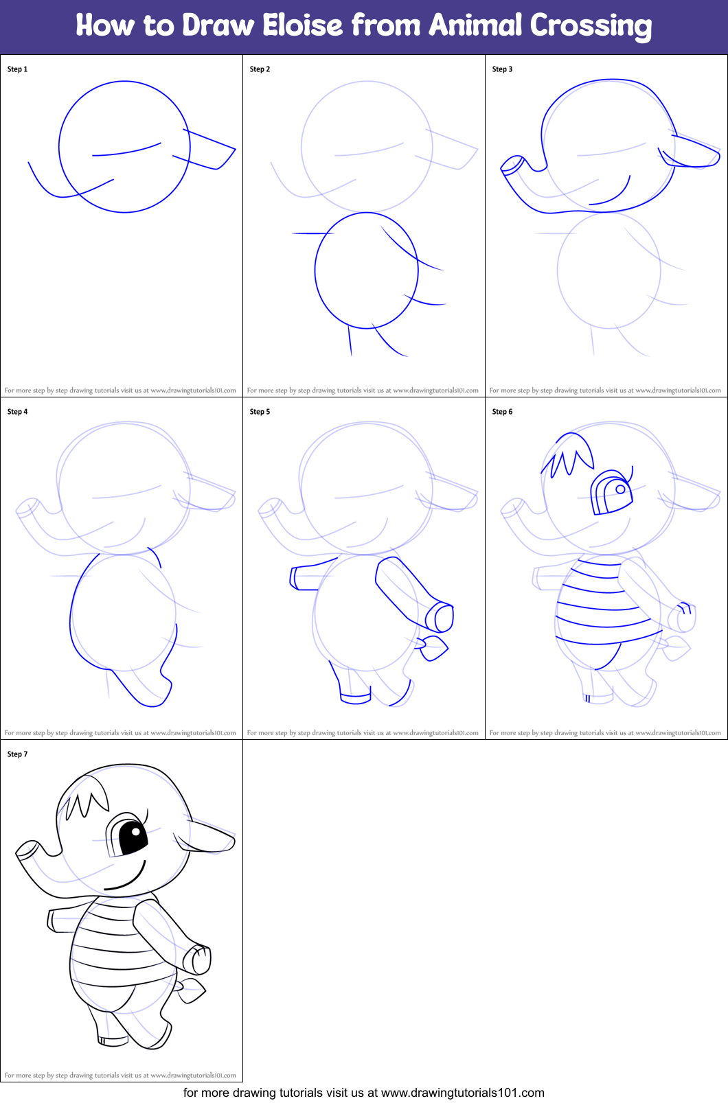 How to Draw Eloise from Animal Crossing Printable Step by Step