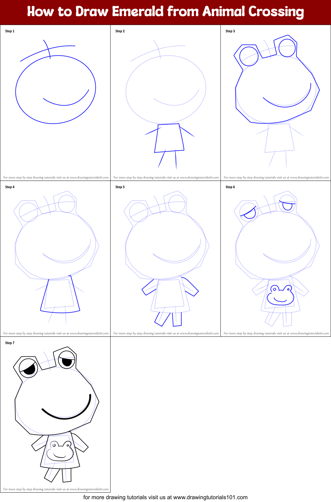How to Draw Emerald from Animal Crossing Printable Step by Step