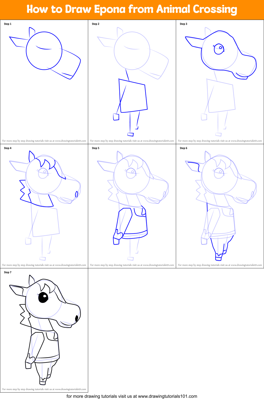 How to Draw Epona from Animal Crossing Printable Step by Step