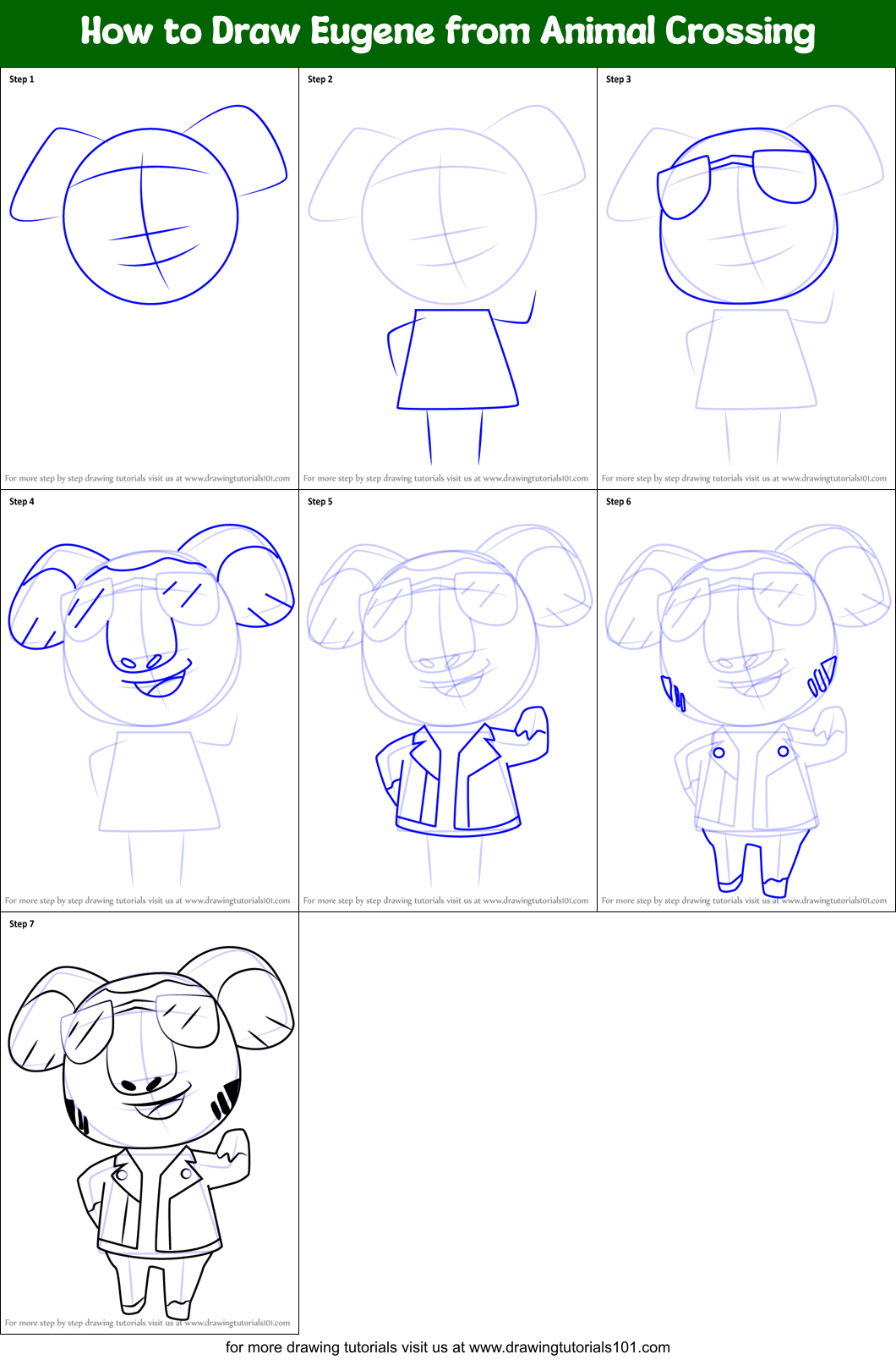 How to Draw Eugene from Animal Crossing Printable Step by Step