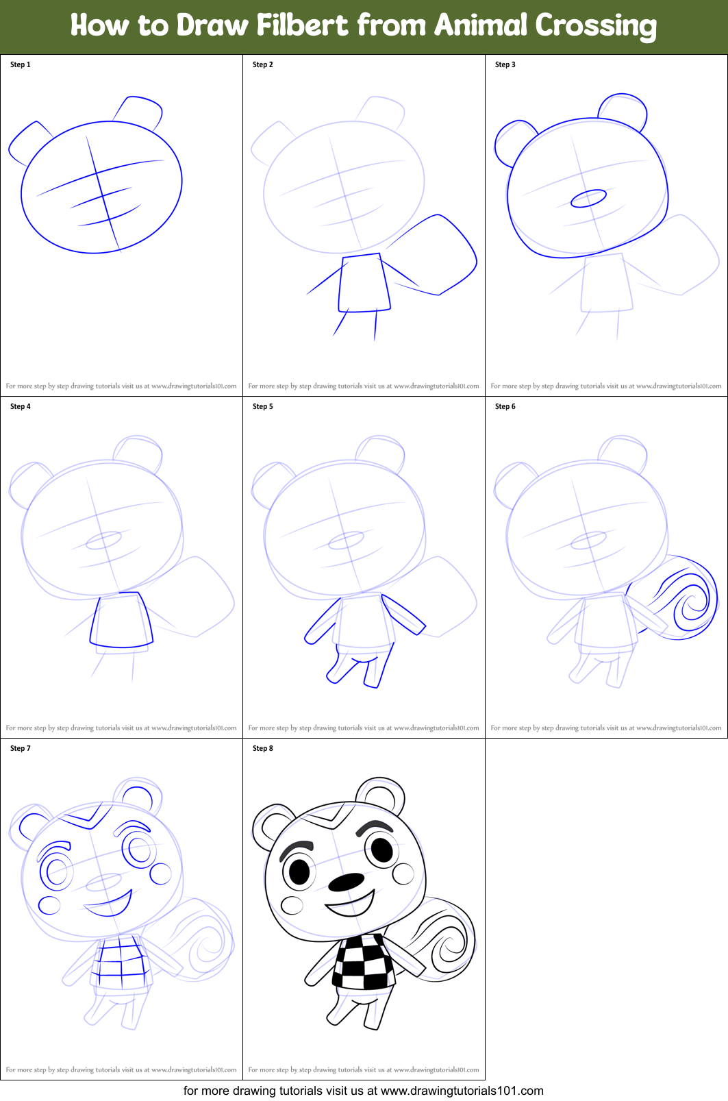 How to Draw Filbert from Animal Crossing Printable Step by Step