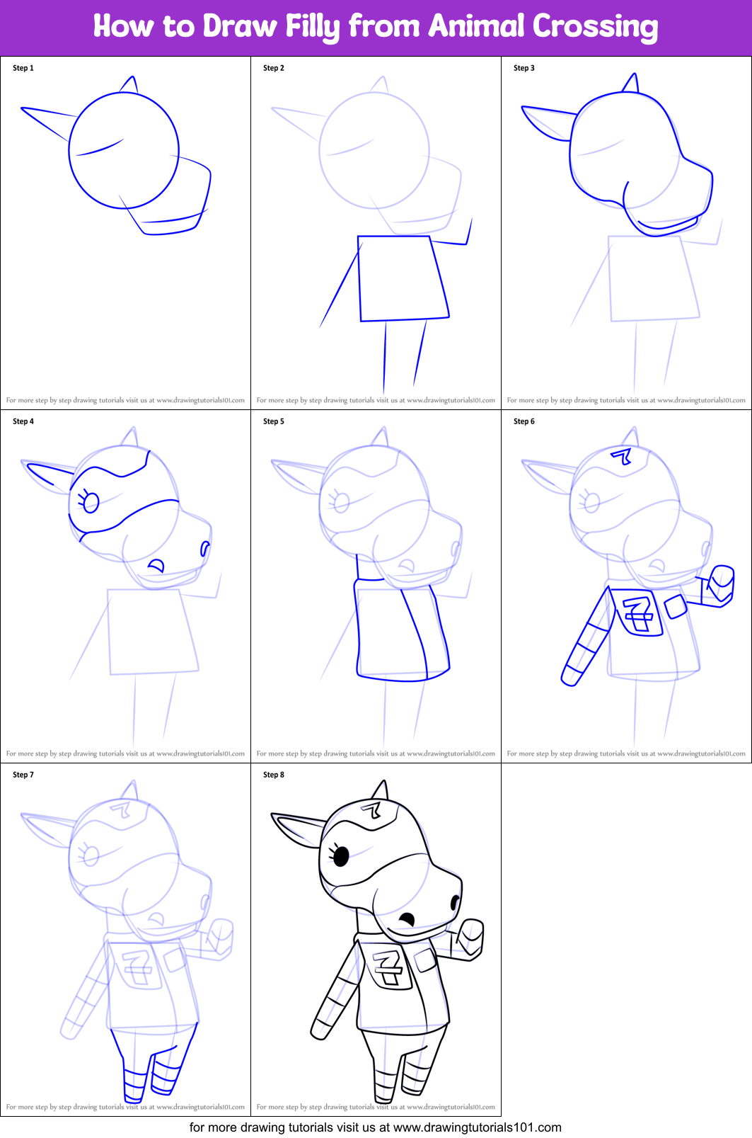How to Draw Filly from Animal Crossing Printable Step by Step