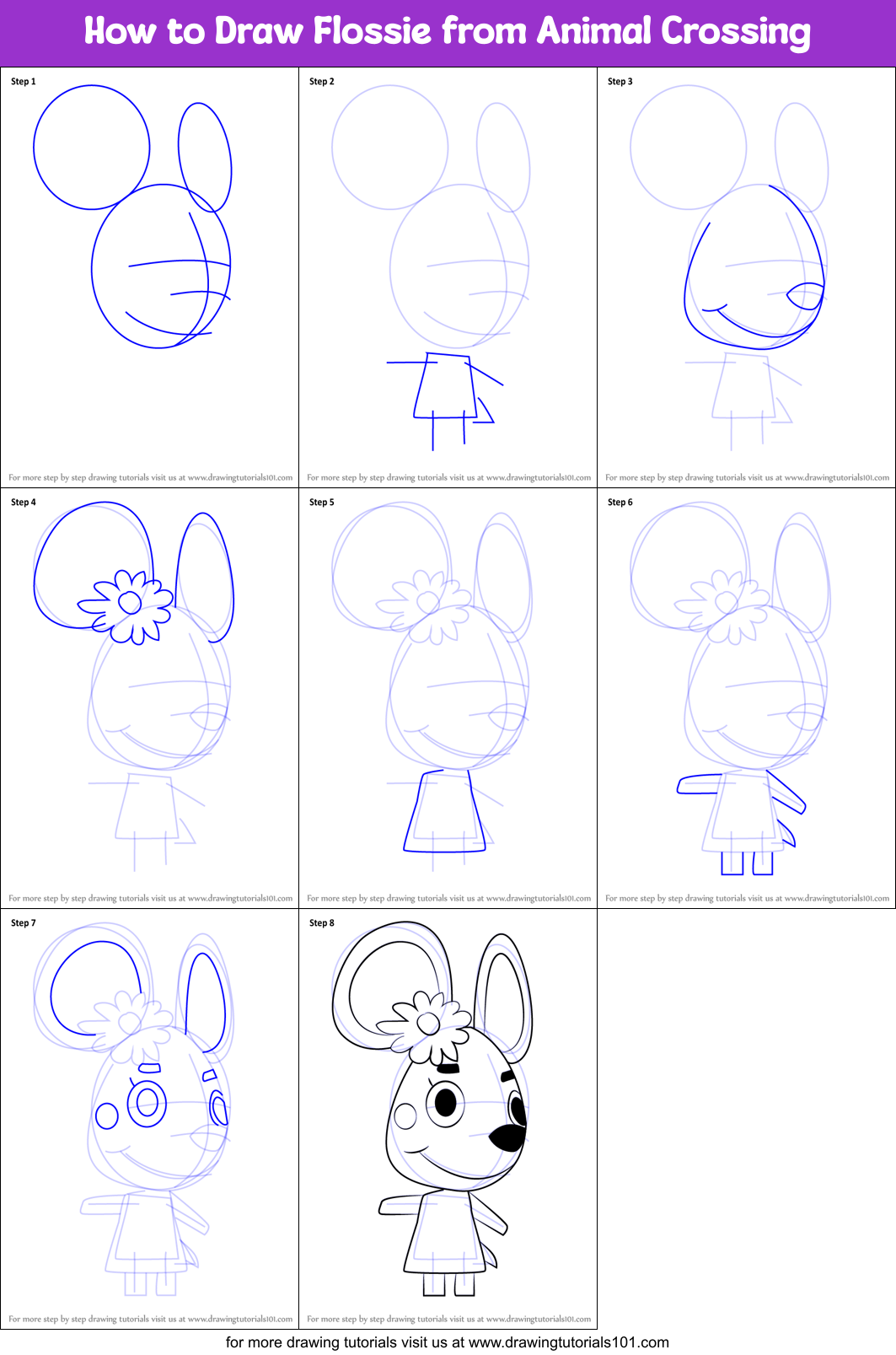 How to Draw Flossie from Animal Crossing Printable Step by Step