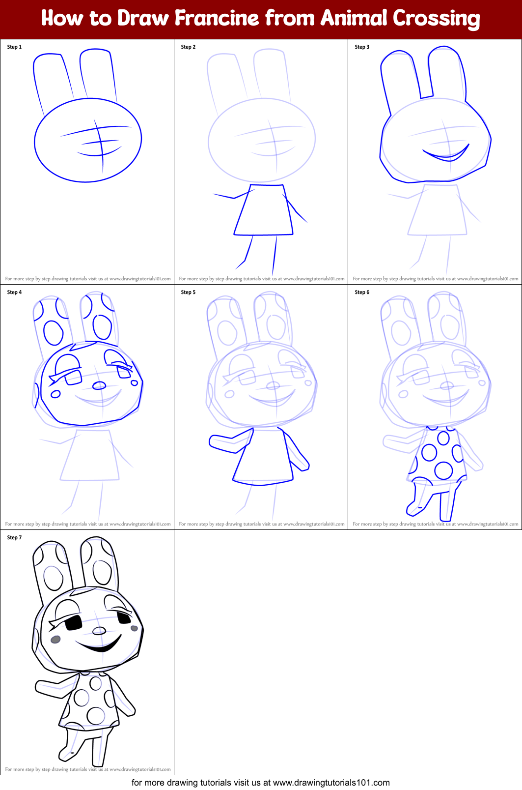 How to Draw Francine from Animal Crossing Printable Step by Step