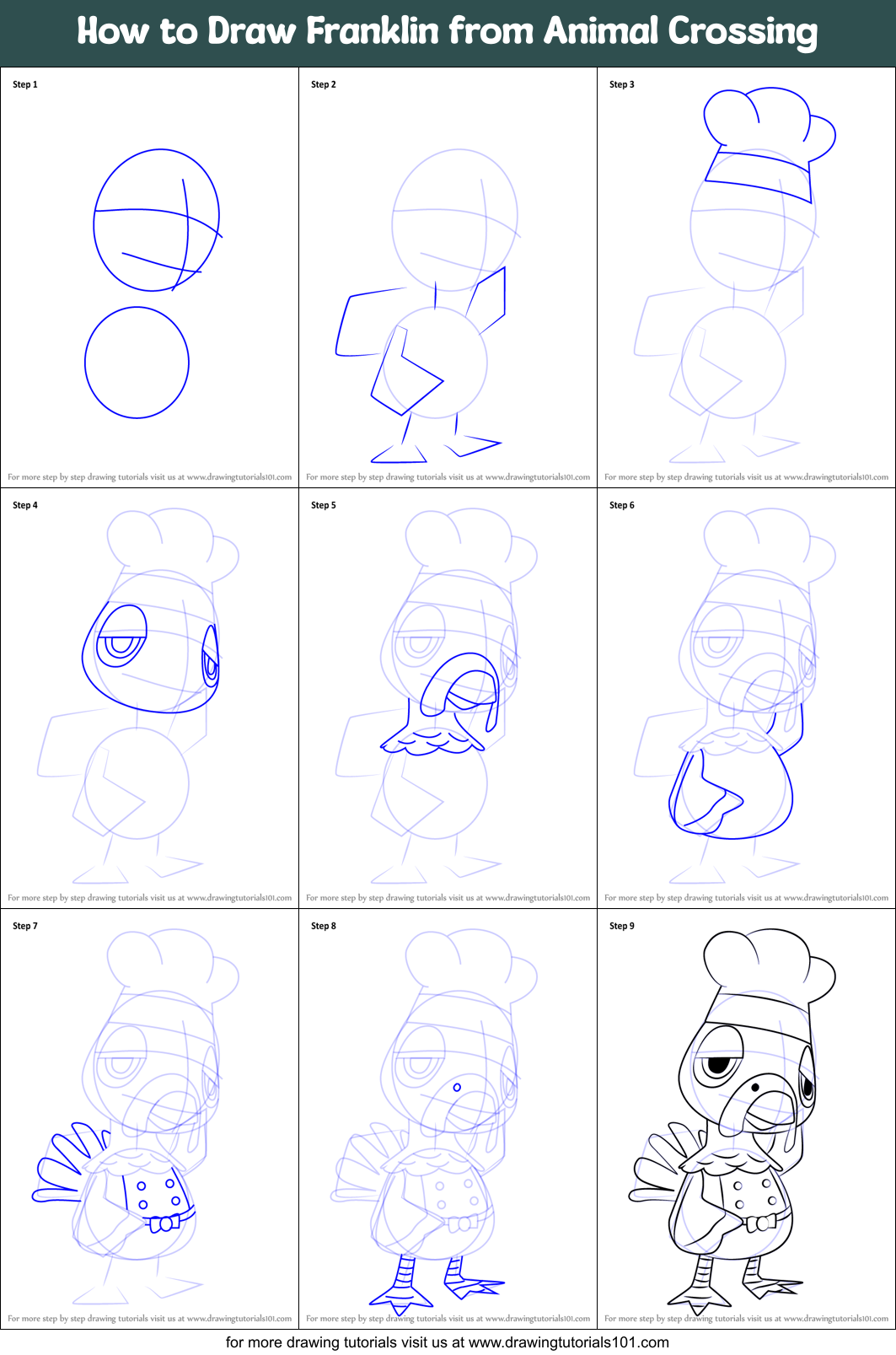 How to Draw Franklin from Animal Crossing Printable Step by Step