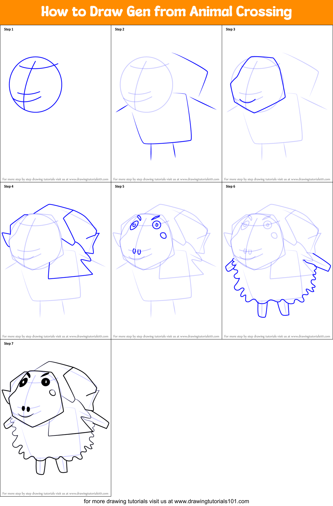 How to Draw Gen from Animal Crossing Printable Step by Step