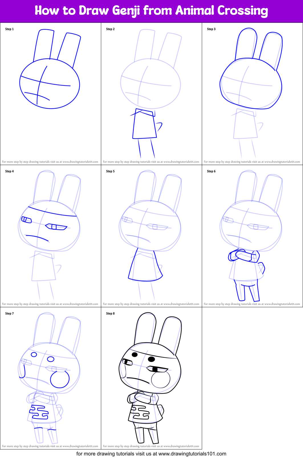 How to Draw Genji from Animal Crossing Printable Step by Step
