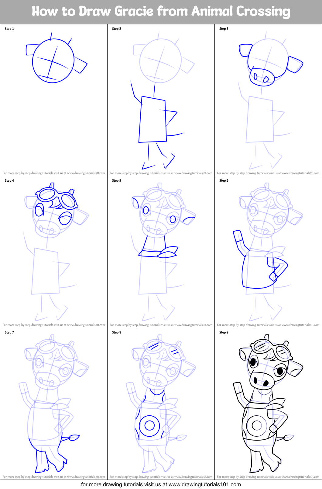 How to Draw Gracie from Animal Crossing Printable Step by Step