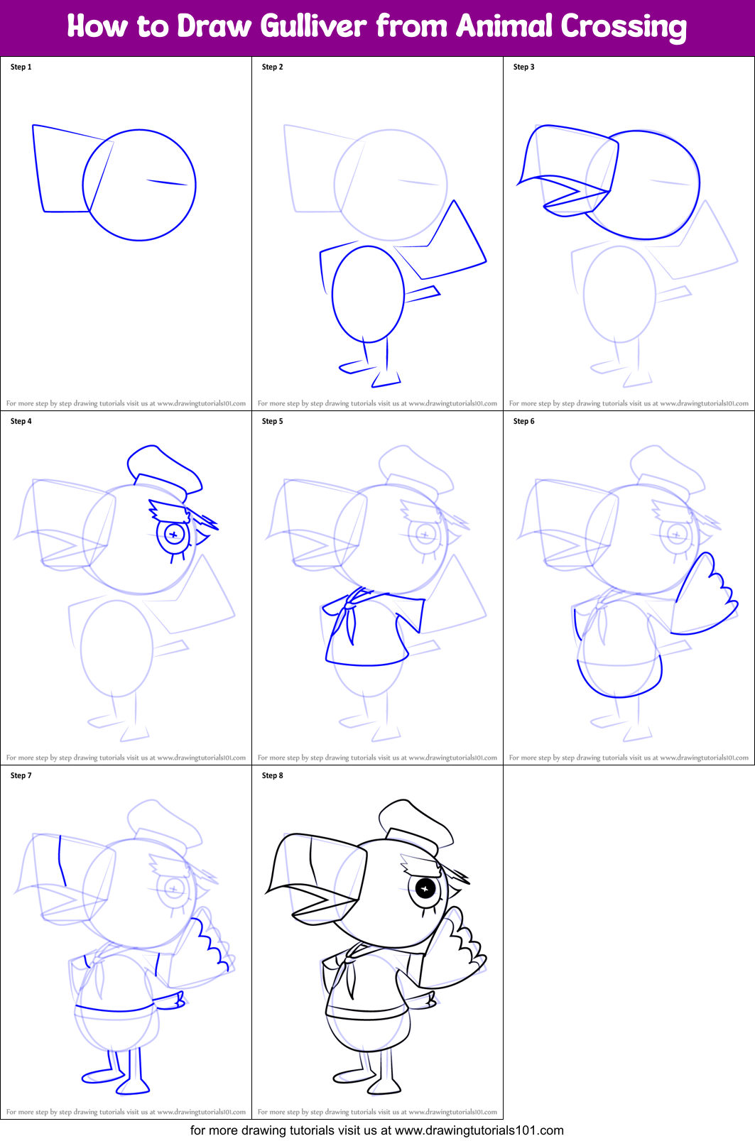 How to Draw Gulliver from Animal Crossing Printable Step by Step