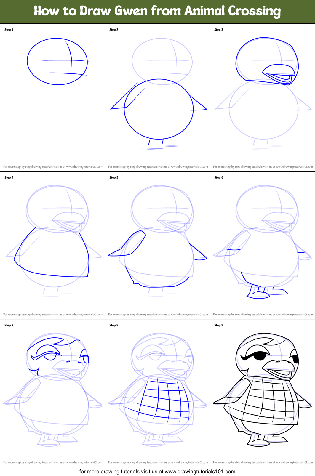 How to Draw Gwen from Animal Crossing Printable Step by Step