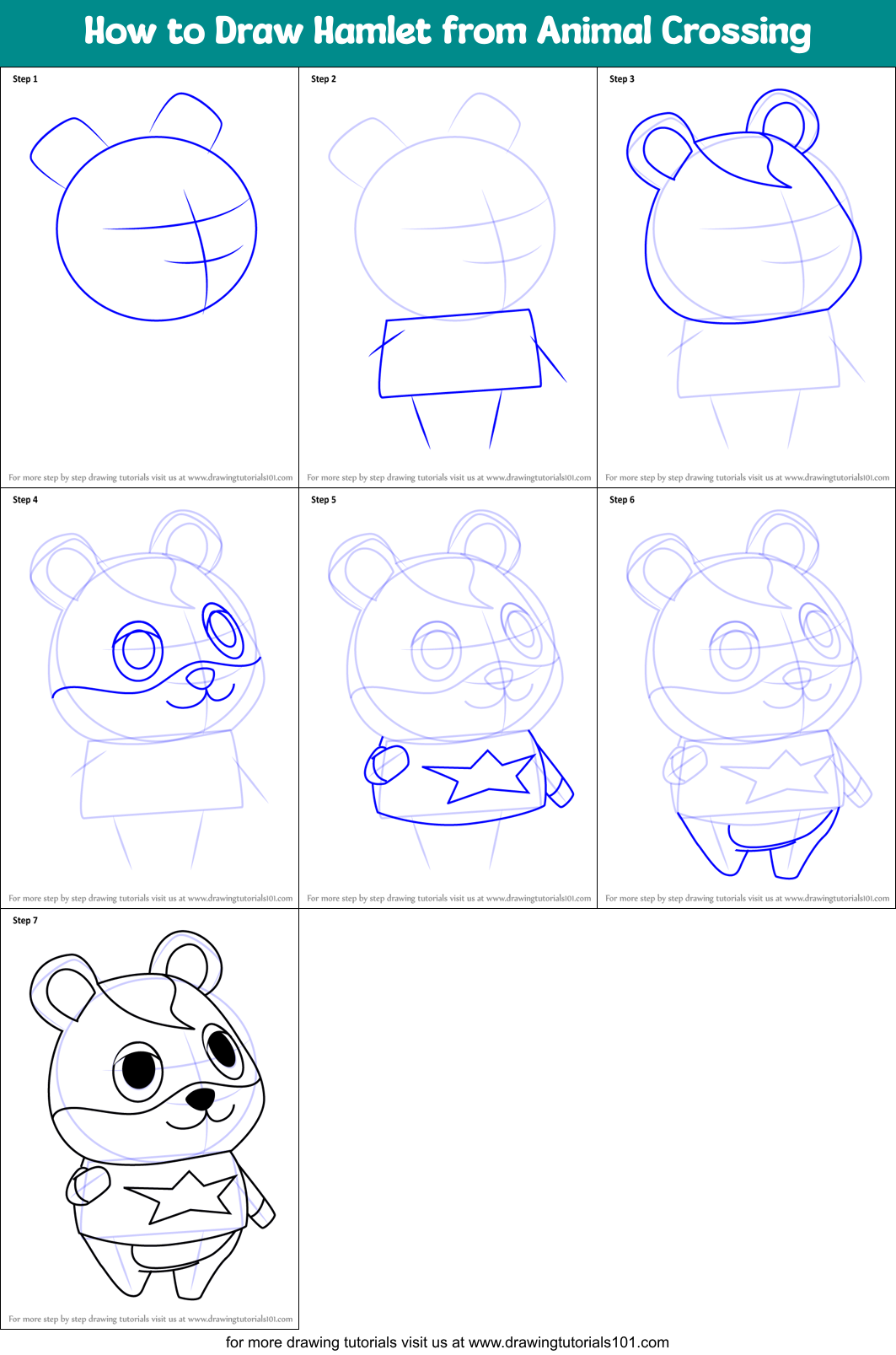 How to Draw Hamlet from Animal Crossing Printable Step by Step