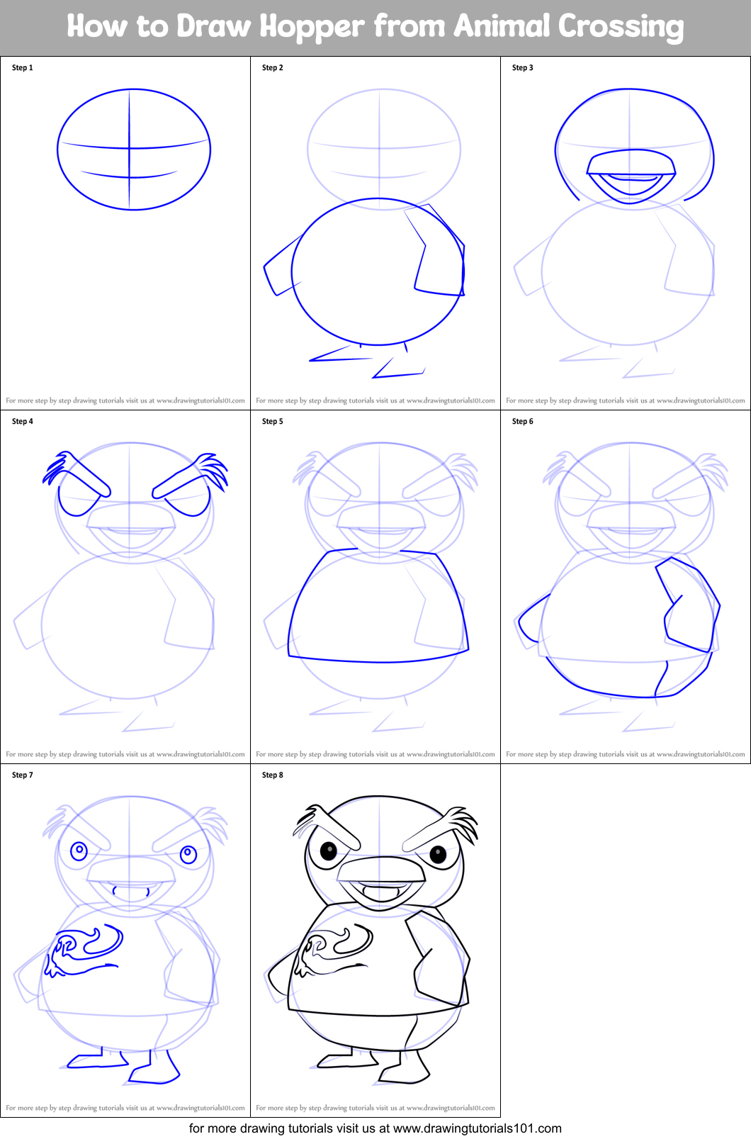 How to Draw Hopper from Animal Crossing Printable Step by Step