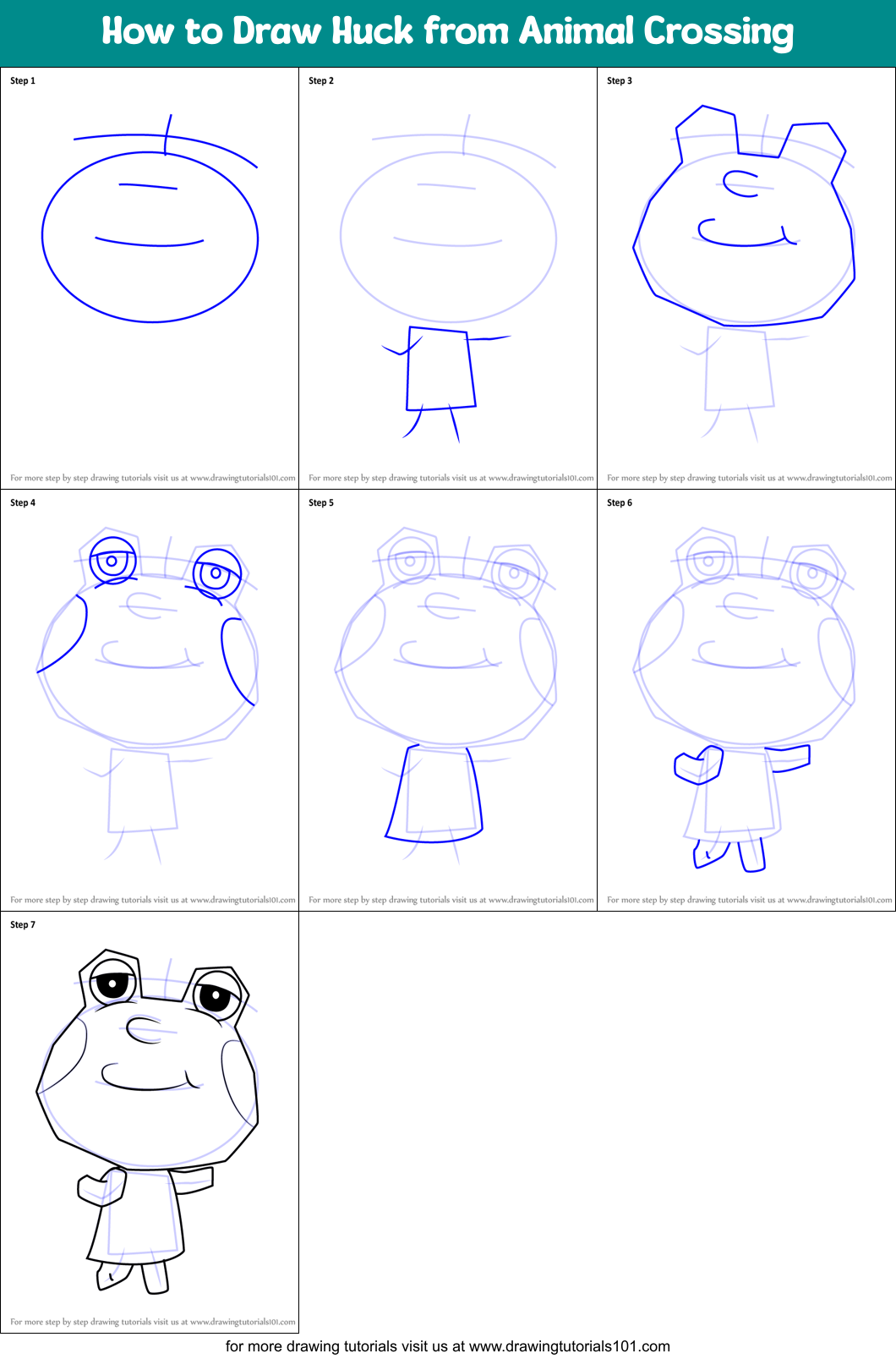 How to Draw Huck from Animal Crossing Printable Step by Step