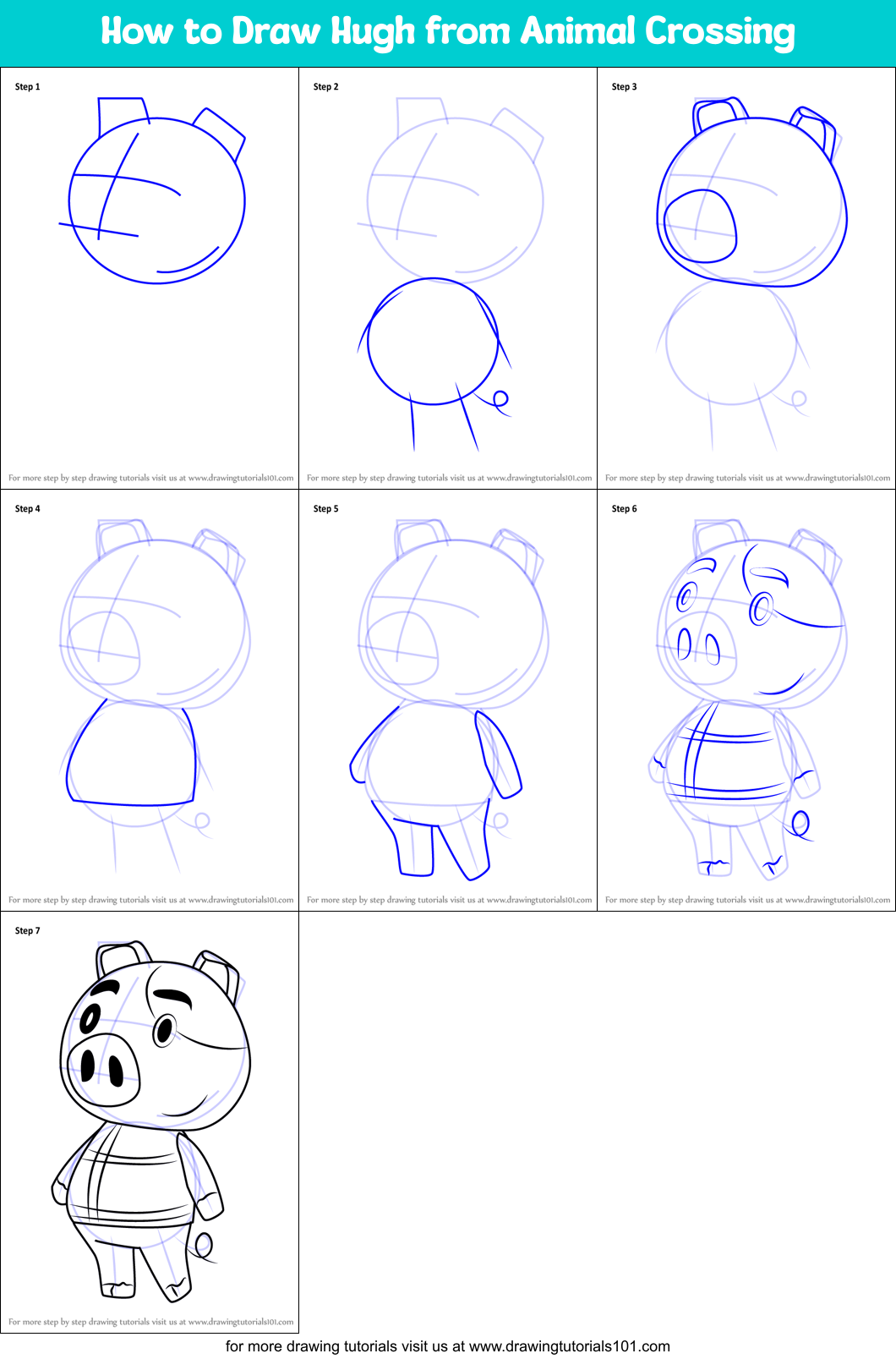 How to Draw Hugh from Animal Crossing Printable Step by Step