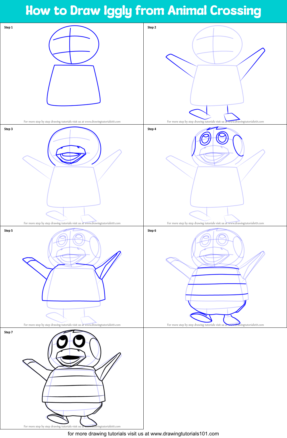 How to Draw Iggly from Animal Crossing Printable Step by Step