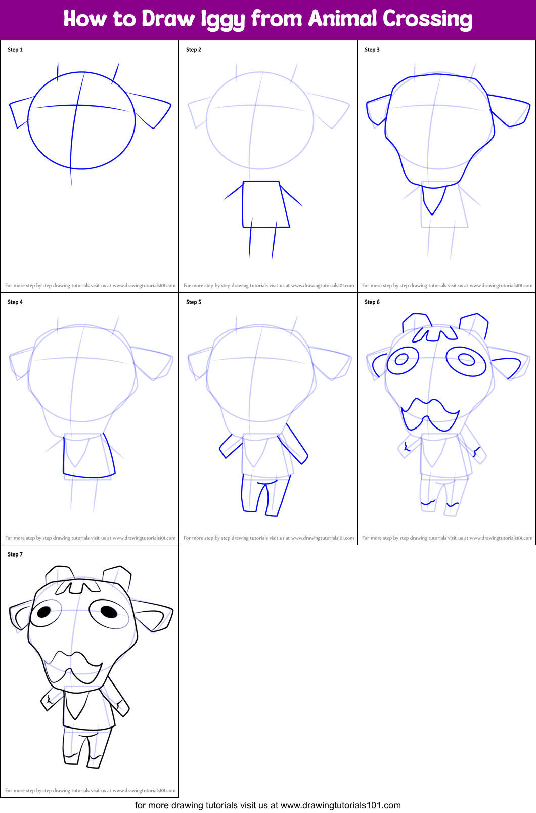 How to Draw Iggy from Animal Crossing Printable Step by Step