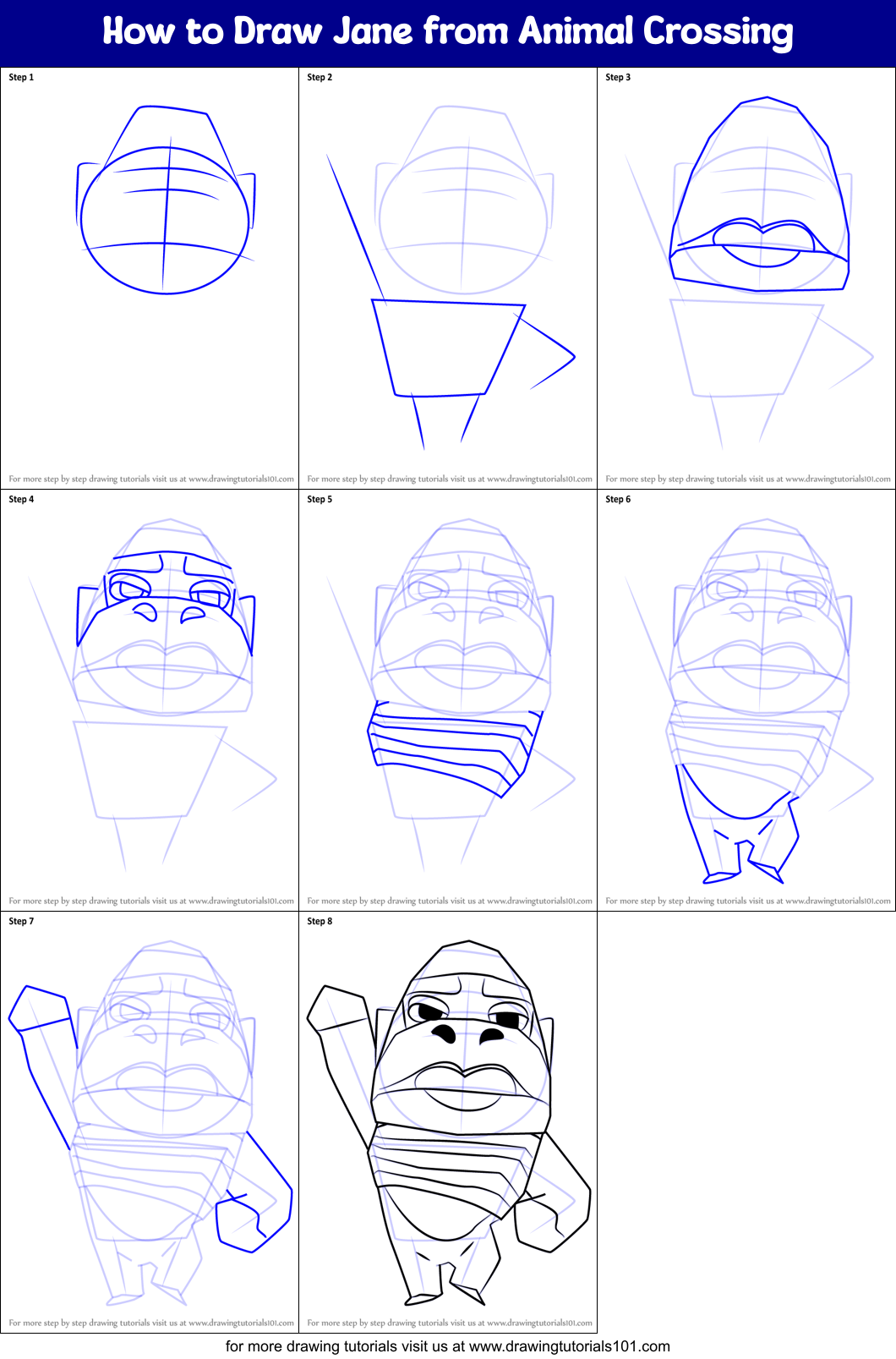 How to Draw Jane from Animal Crossing Printable Step by Step