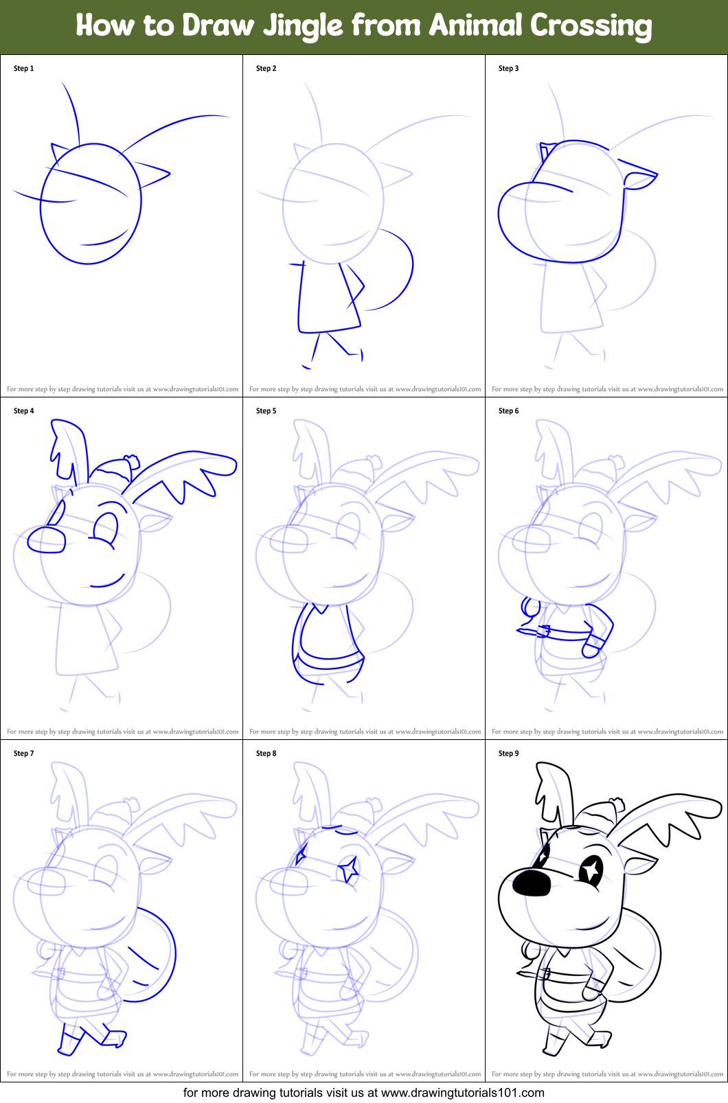 How to Draw Jingle from Animal Crossing Printable Step by Step