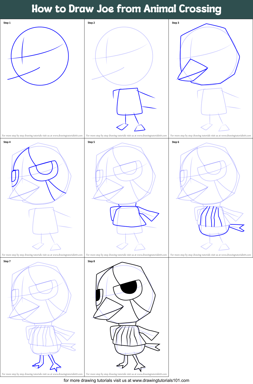 How to Draw Joe from Animal Crossing Printable Step by Step
