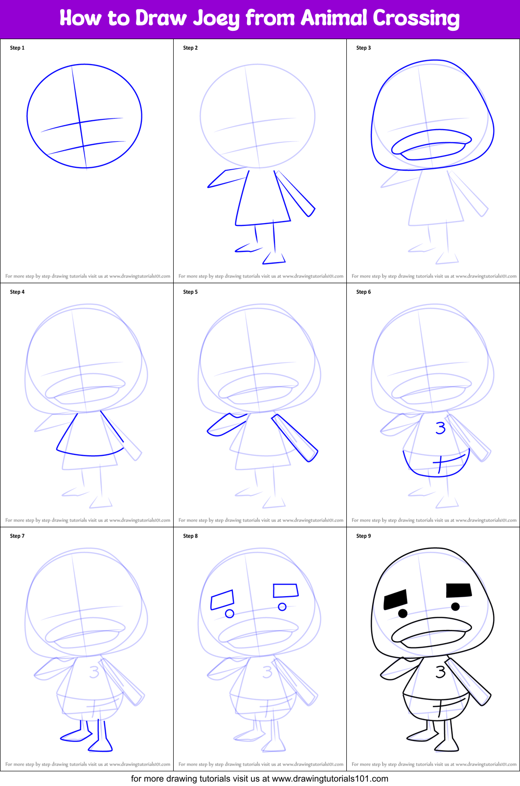 How to Draw Joey from Animal Crossing Printable Step by Step