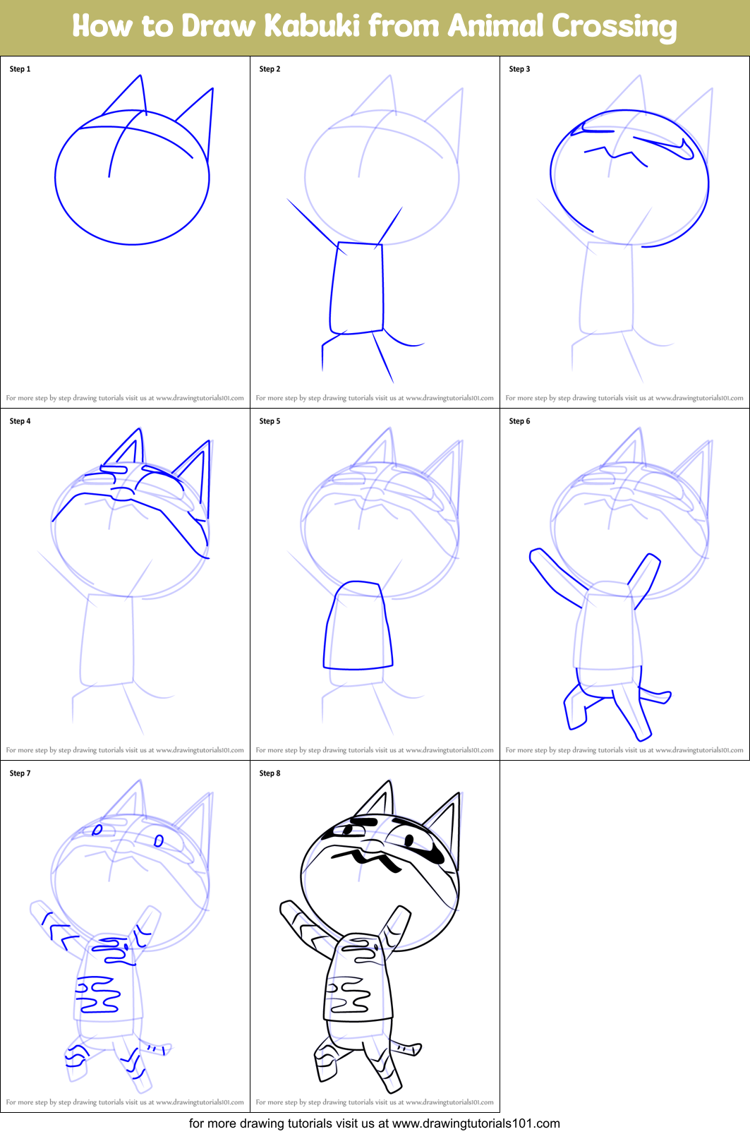 How to Draw Kabuki from Animal Crossing Printable Step by Step