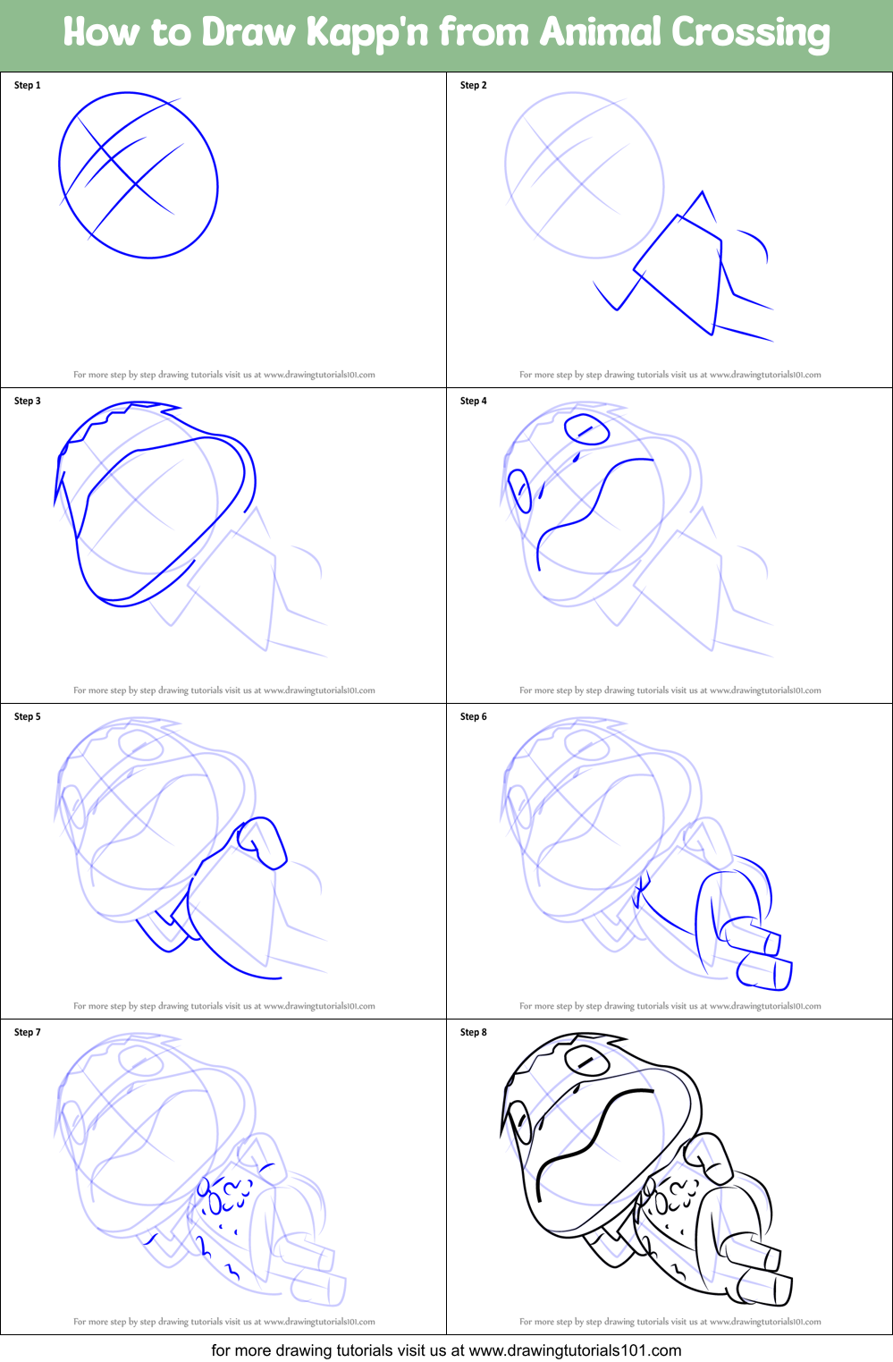 How to Draw Kapp'n from Animal Crossing Printable Step by Step