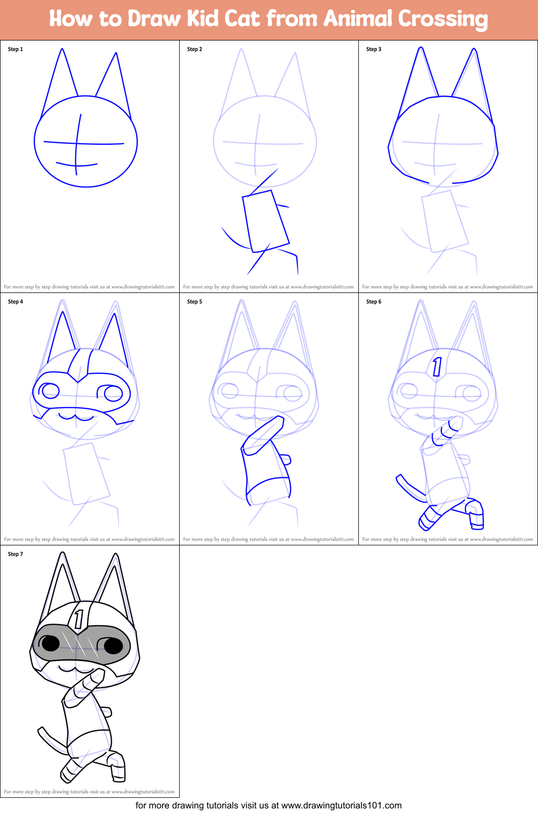How to Draw Kid Cat from Animal Crossing Printable Step by Step