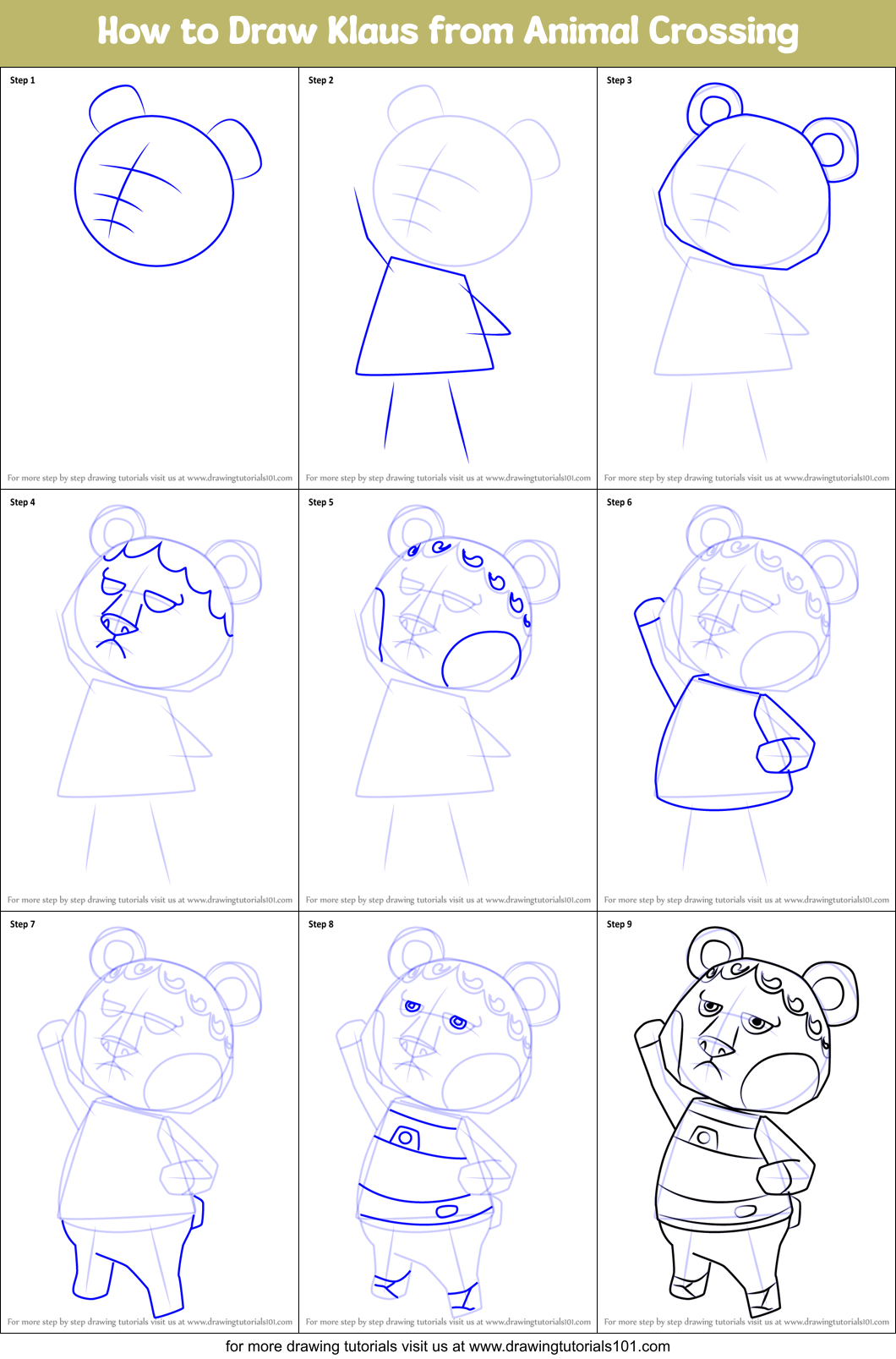 How to Draw Klaus from Animal Crossing Printable Step by Step
