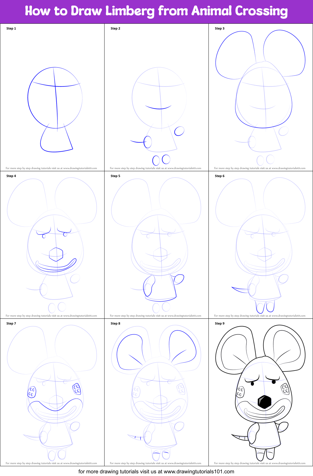 How to Draw Limberg from Animal Crossing Printable Step by Step