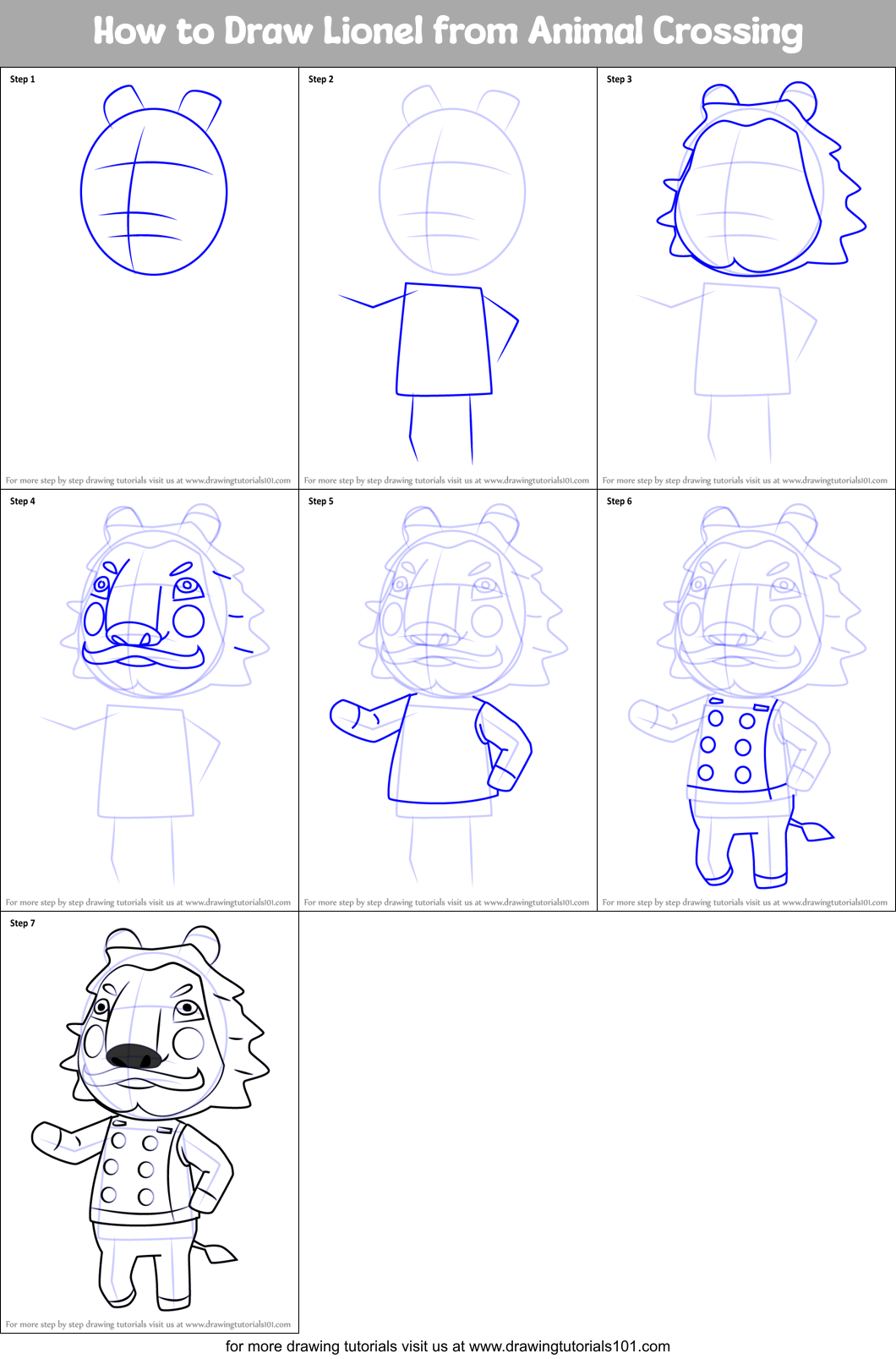 How to Draw Lionel from Animal Crossing Printable Step by Step