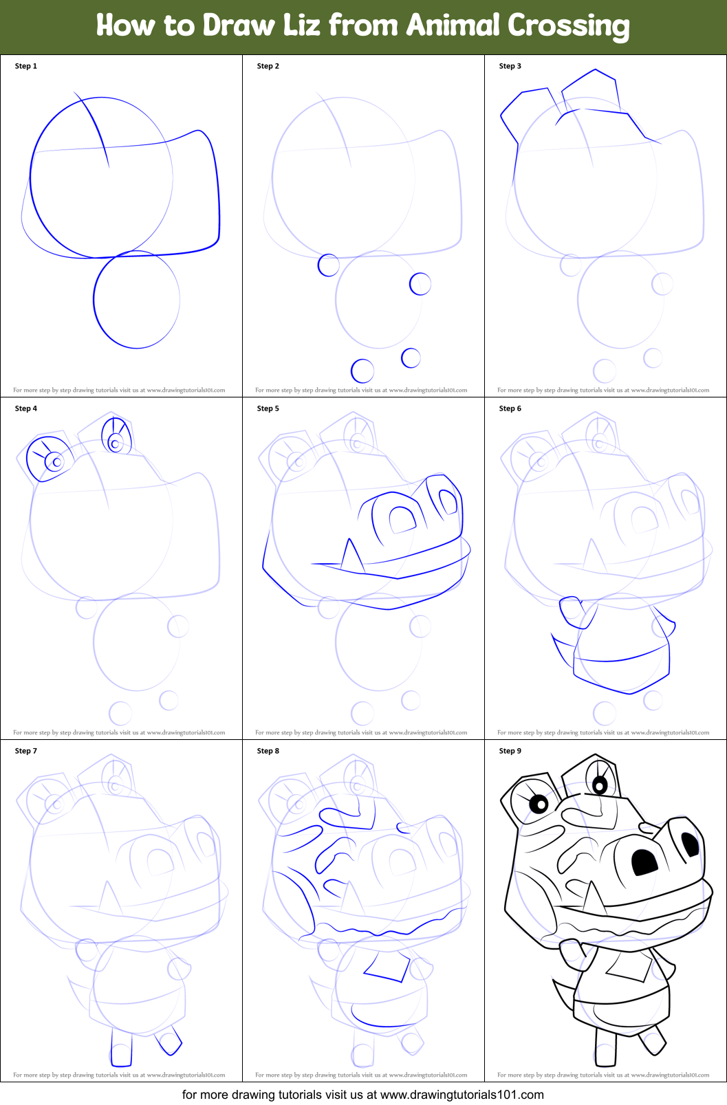 How to Draw Liz from Animal Crossing Printable Step by Step