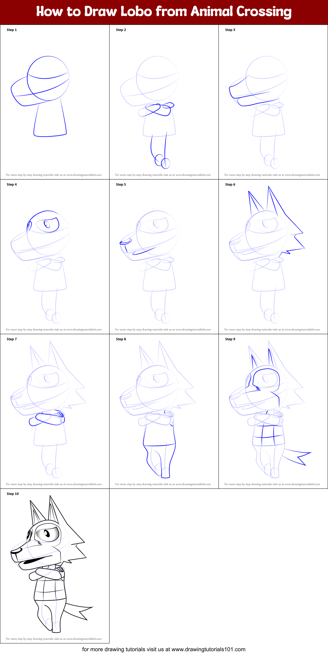 How to Draw Lobo from Animal Crossing Printable Step by Step