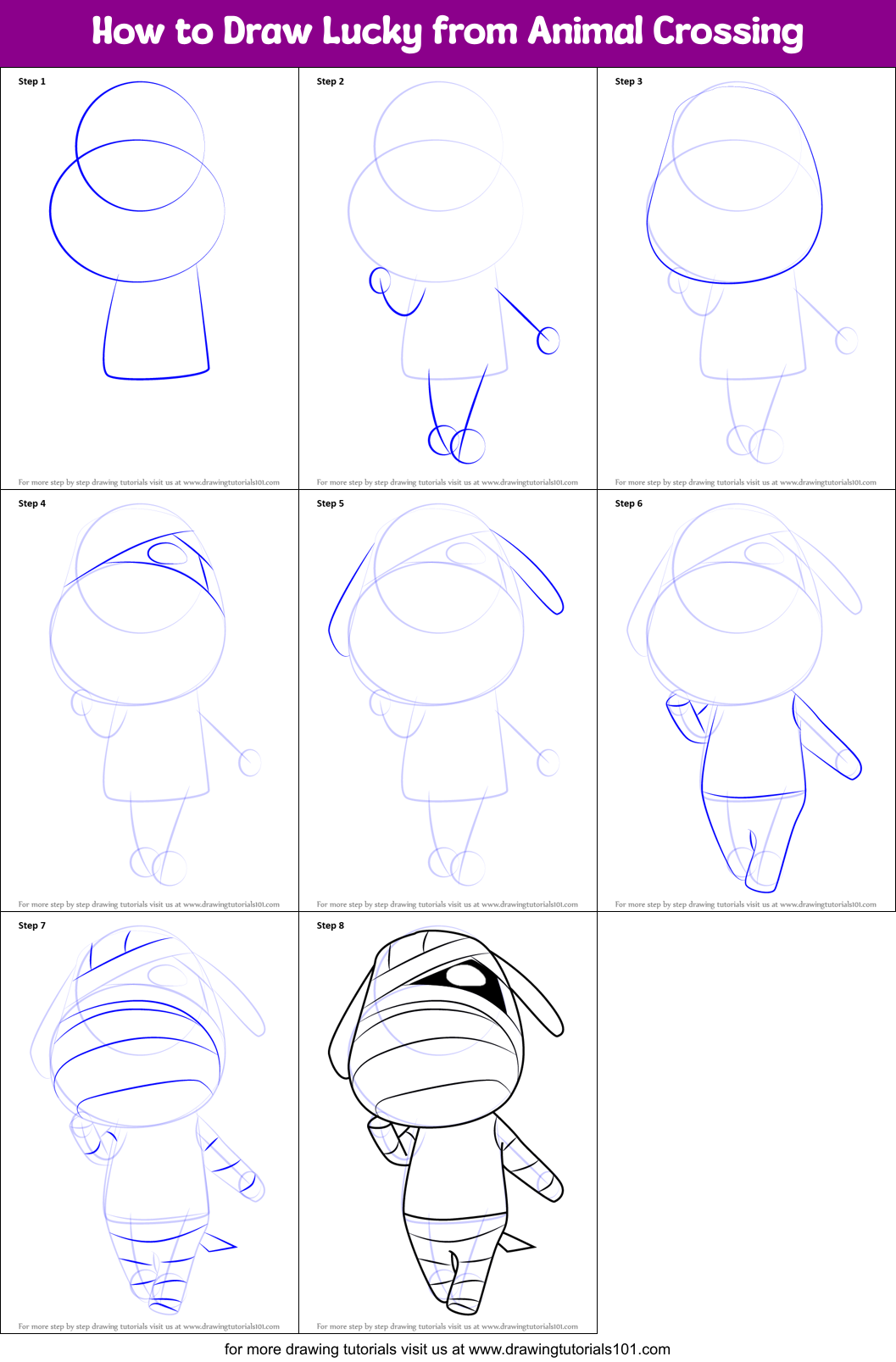 How to Draw Lucky from Animal Crossing Printable Step by Step