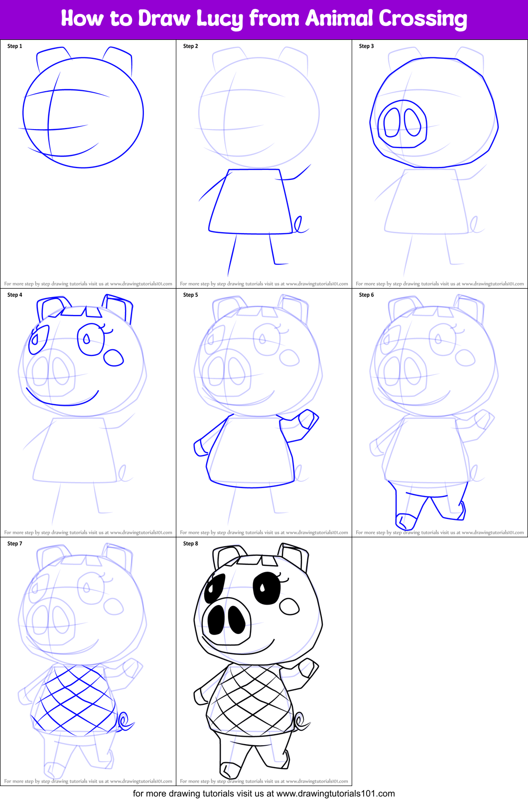 How to Draw Lucy from Animal Crossing Printable Step by Step