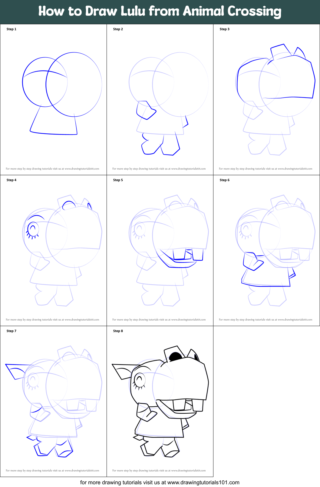How to Draw Lulu from Animal Crossing Printable Step by Step