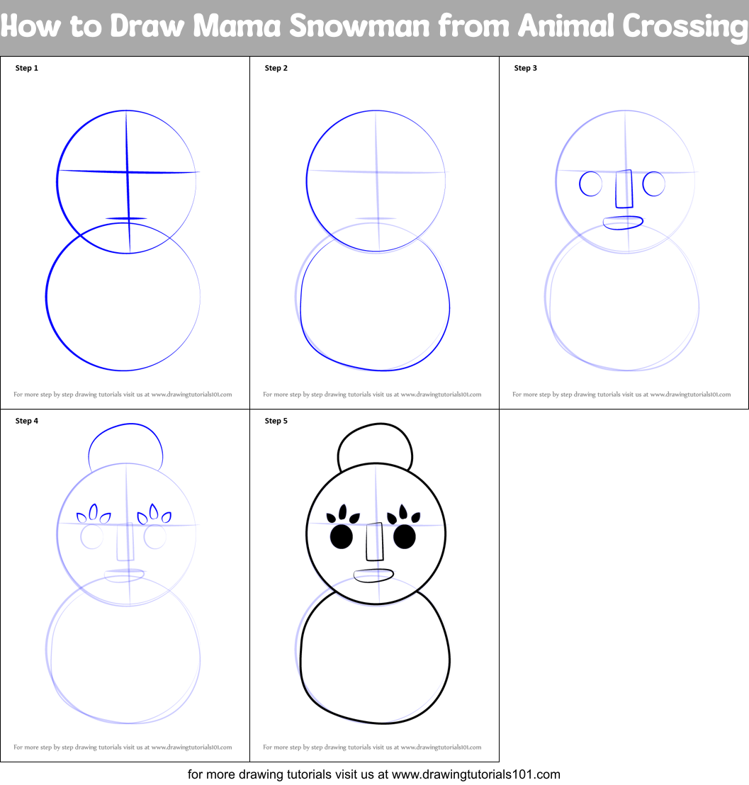 How to Draw Mama Snowman from Animal Crossing Printable Step by Step