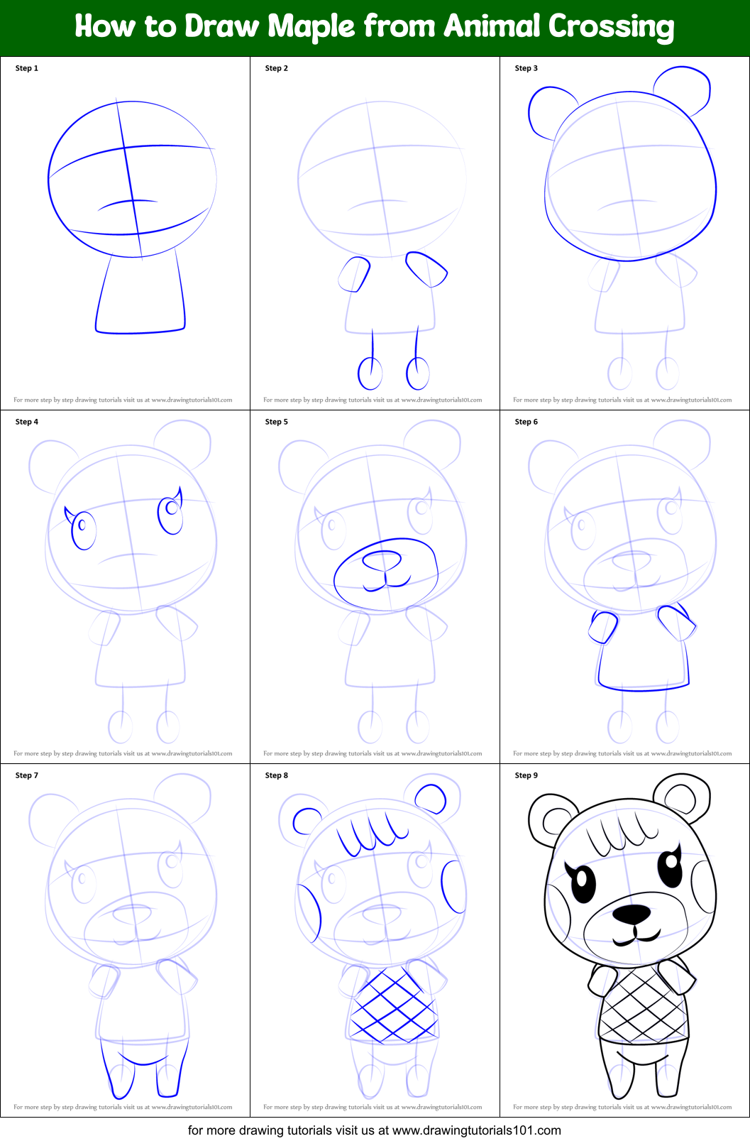 How to Draw Maple from Animal Crossing Printable Step by Step