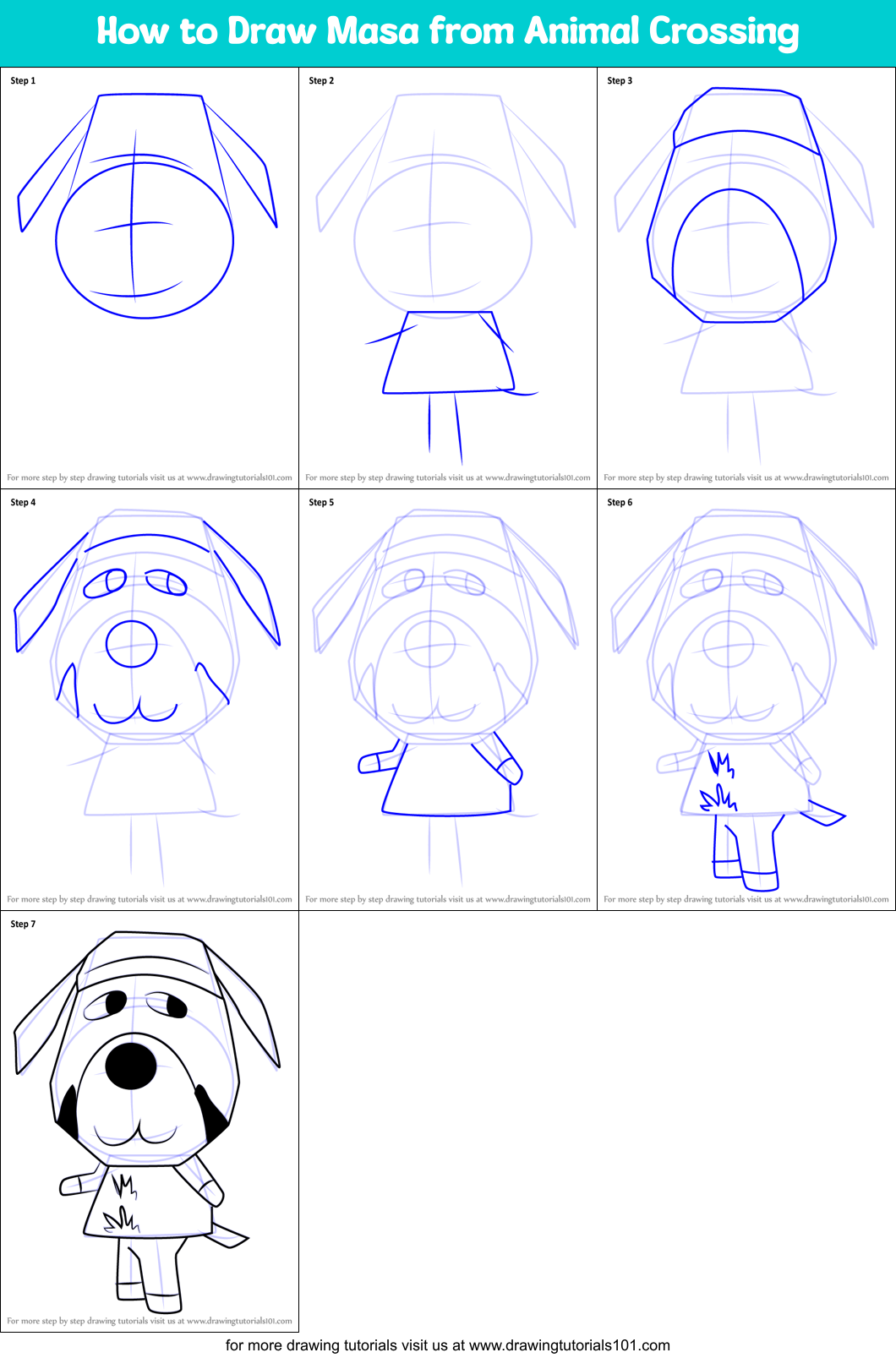 How to Draw Masa from Animal Crossing Printable Step by Step
